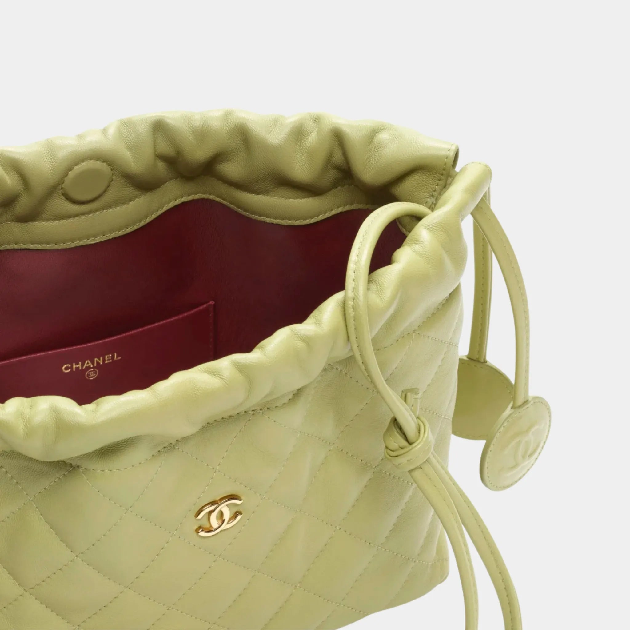 Chanel Clutch with Leather Strap in Green Lambskin, Green, Top