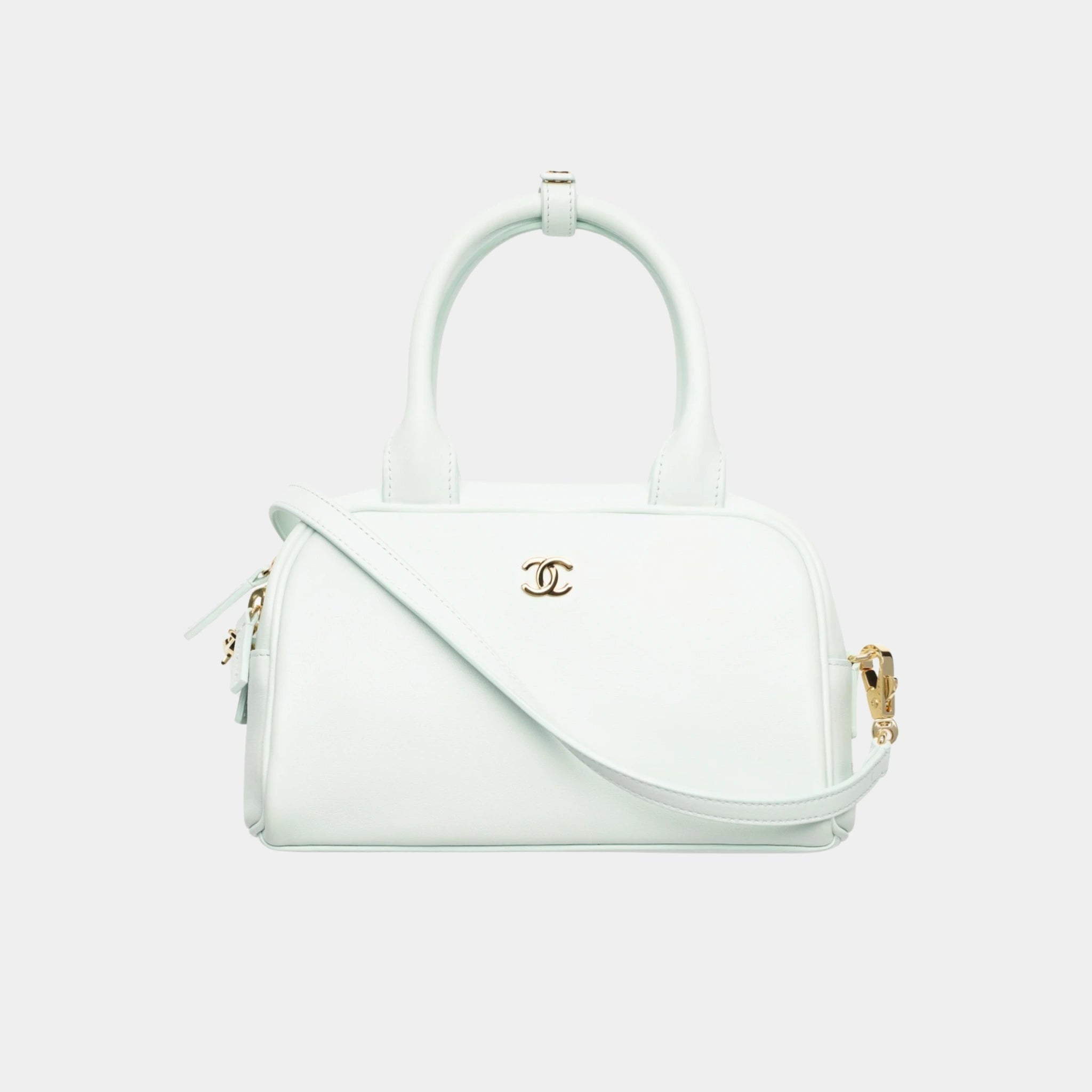 Chanel Clutch with Leather Strap Light blue Calfskin & Gold-Tone Metal, Front