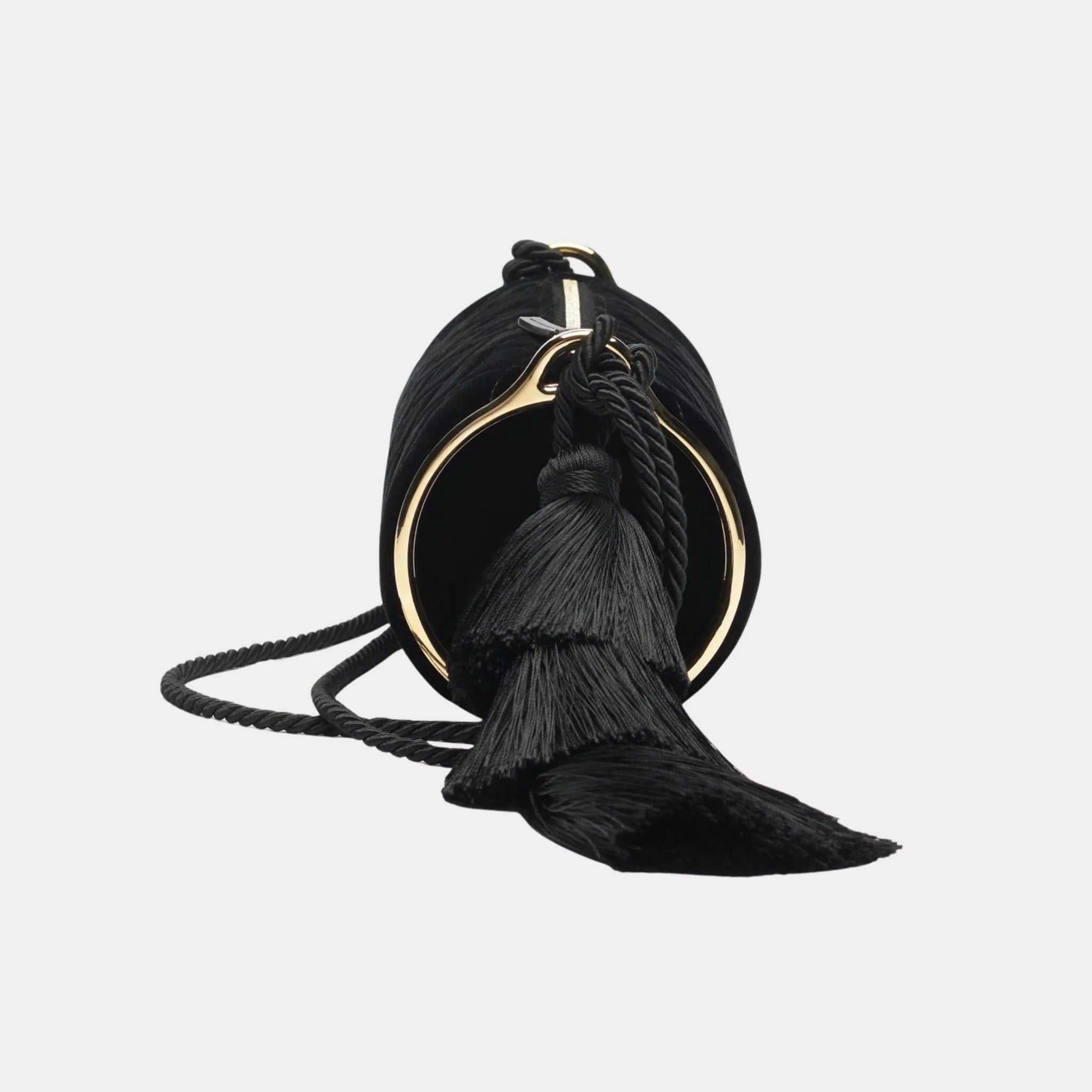 Chanel Clutch with Strap in Black Velvet & Gold Metal, Side
