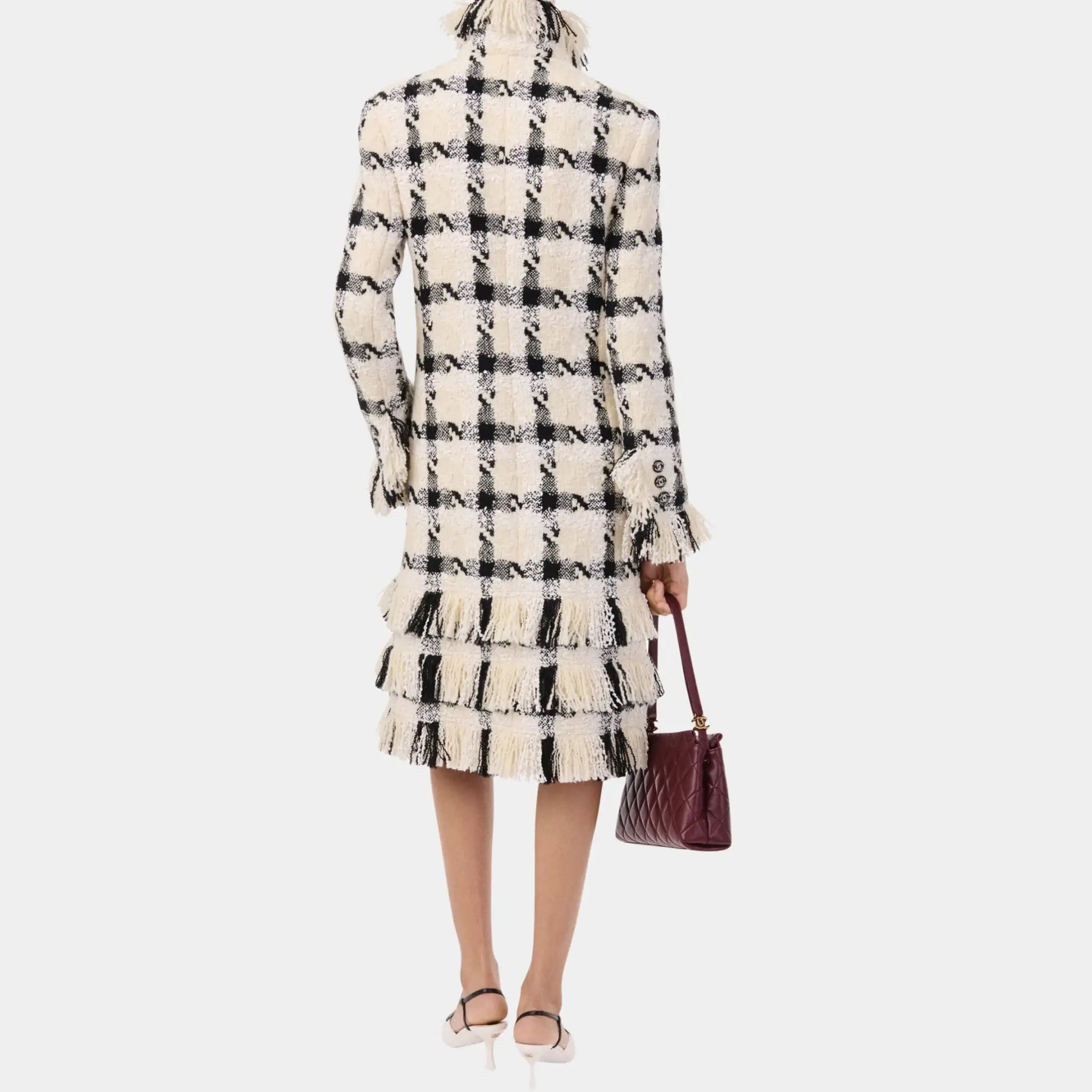 Chanel Coat Cotton & Wool Tweed in White Ecru & Black, Back