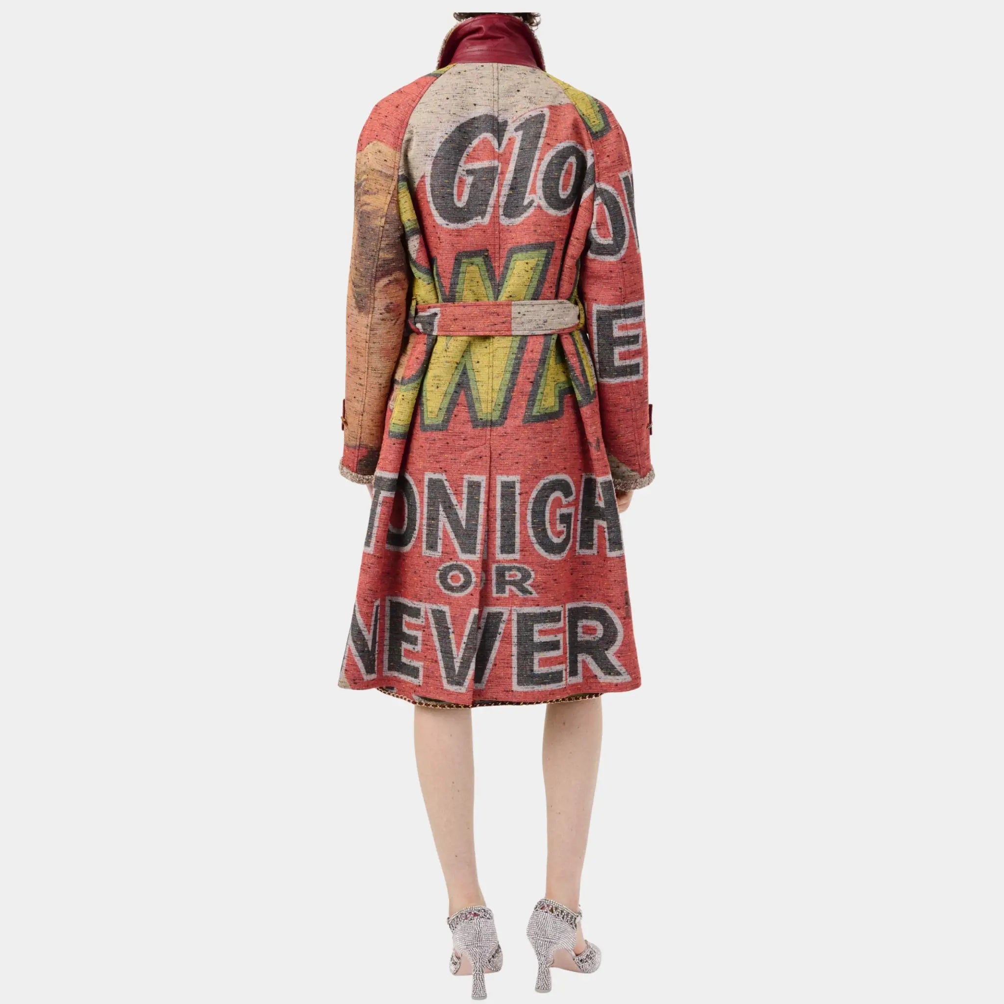 Chanel Coat Mixed Fibres in Red & Multicolor, Red, Multicolor, Back