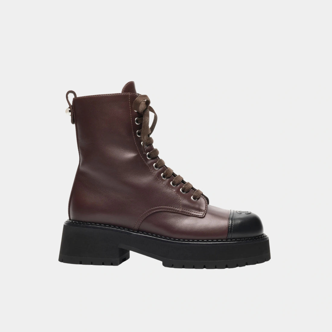 Chanel Combat Boots Calfskin Dark Brown & Black