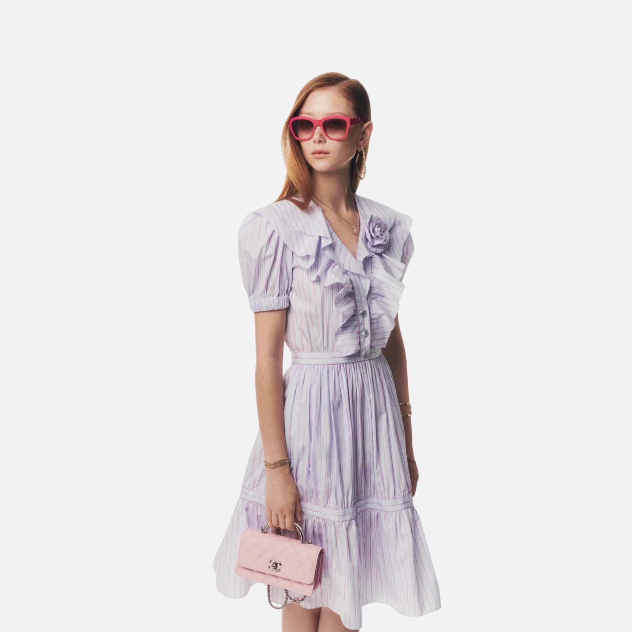 Chanel Dress Cotton Poplin White Blue & Pink, Half