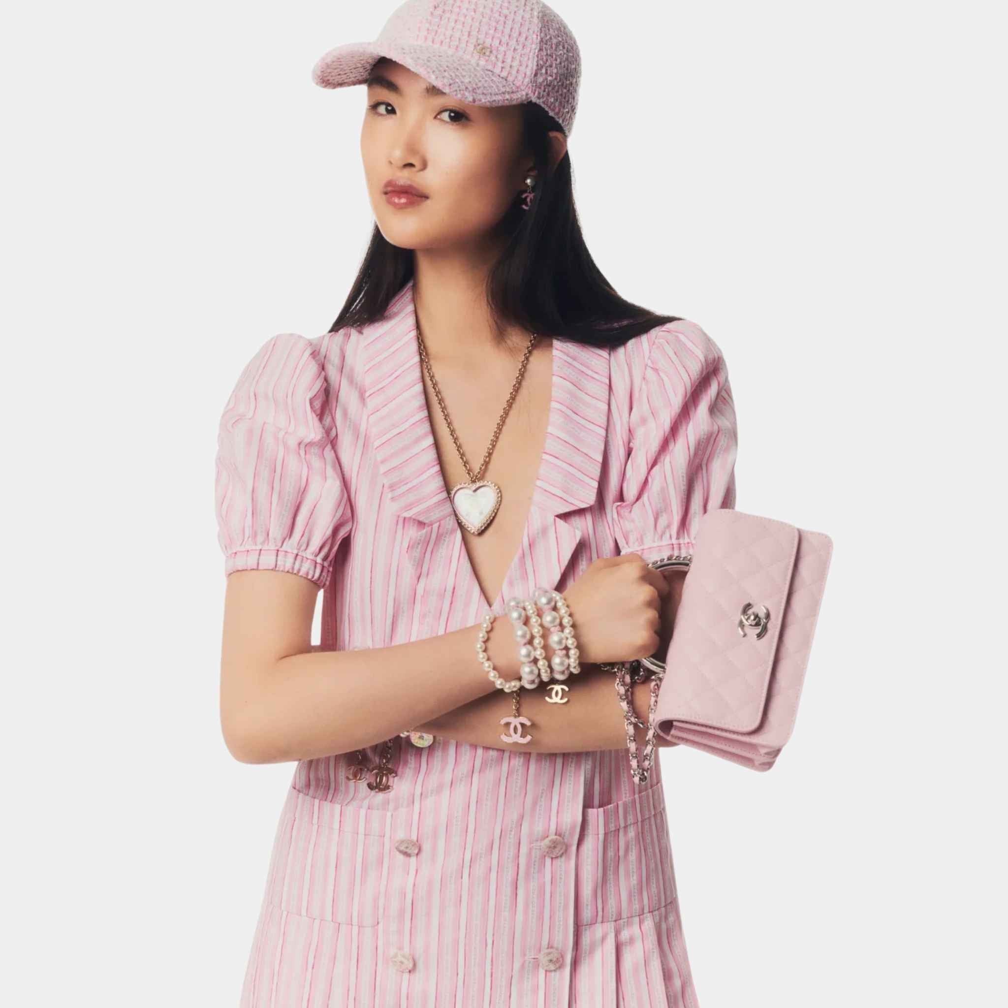 Chanel Dress Printed Cotton Poplin Light Pink White & Dark Pink, Half