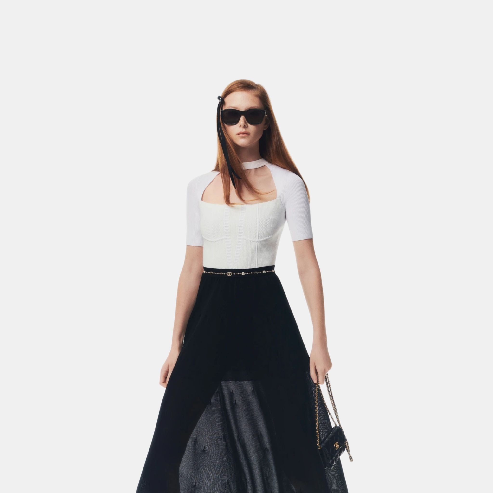 Chanel Dress Silk & Mixed Fibres Black & White, ModelView