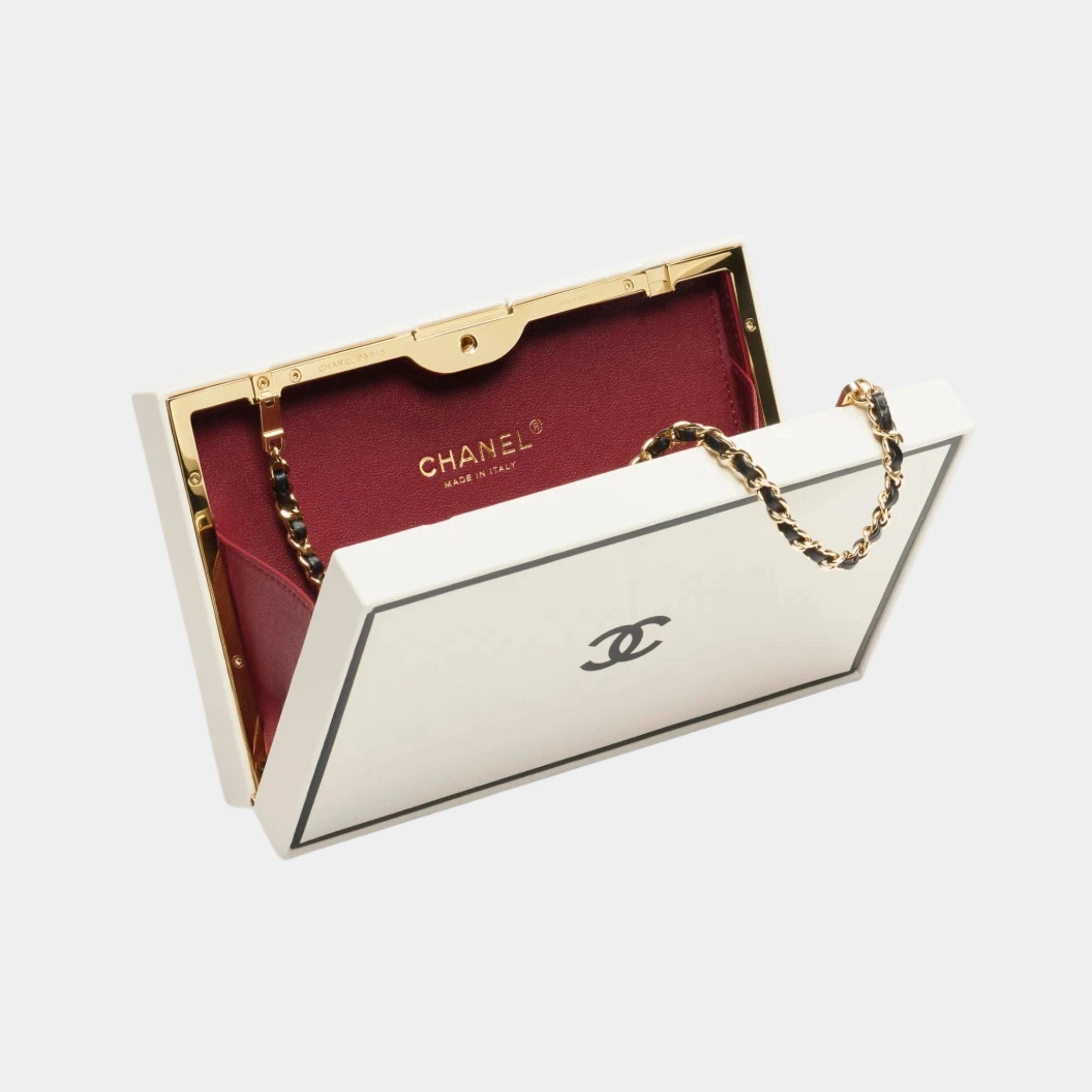 Evening Bag Box Printed Calfskin & Gold-Tone Metal Black & White