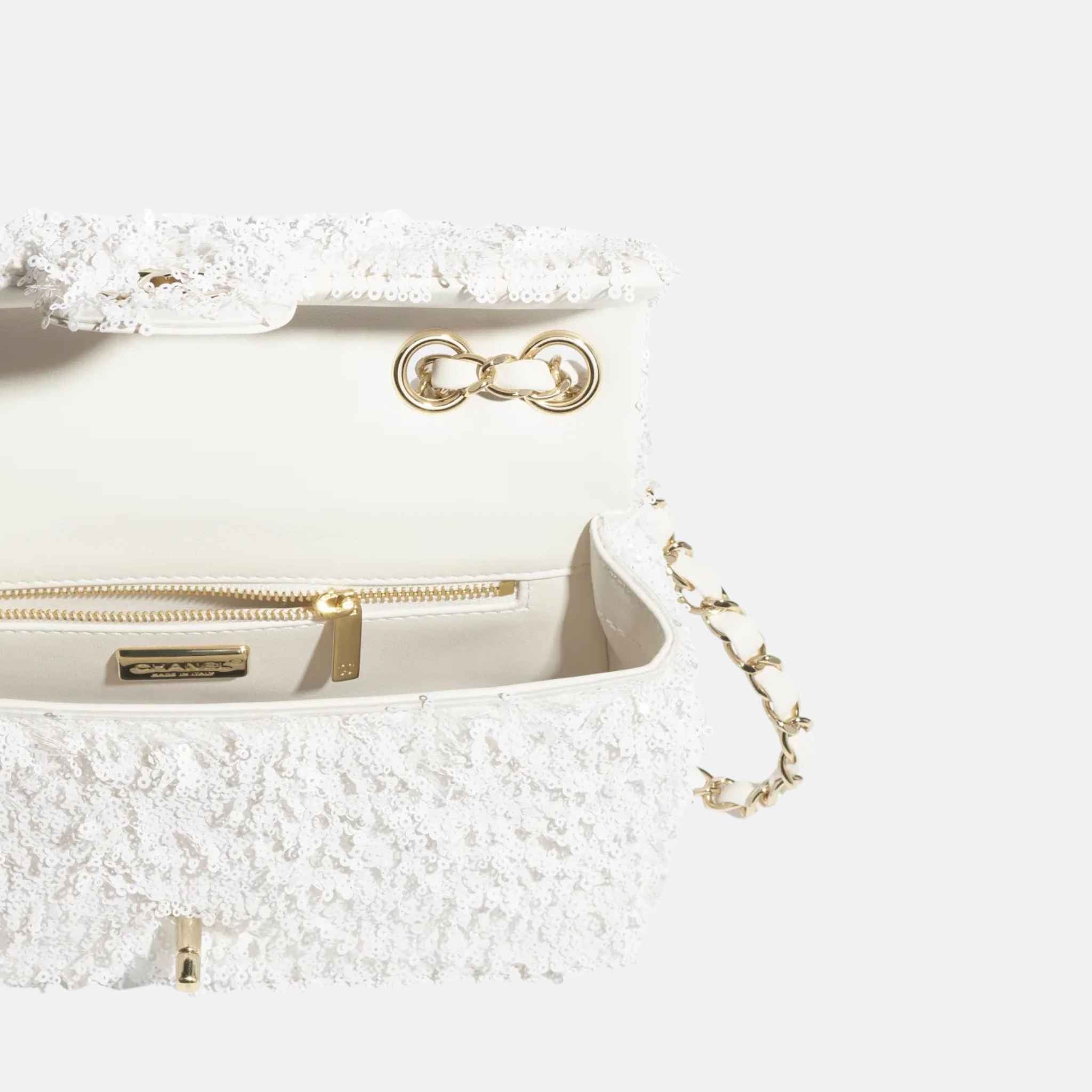 Chanel Evening Bag In Fringed Sequins & Gold Tone Metal, Inside