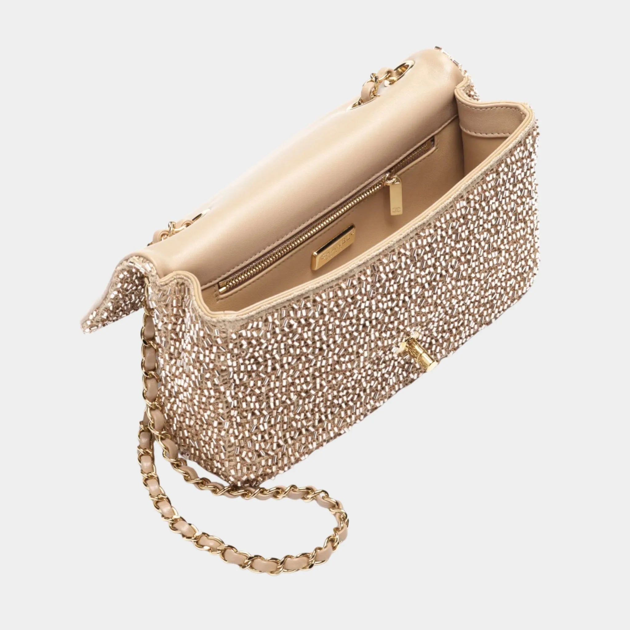Chanel Evening Bag Mesh Beads & Gold-Tone Metal Golden, Side