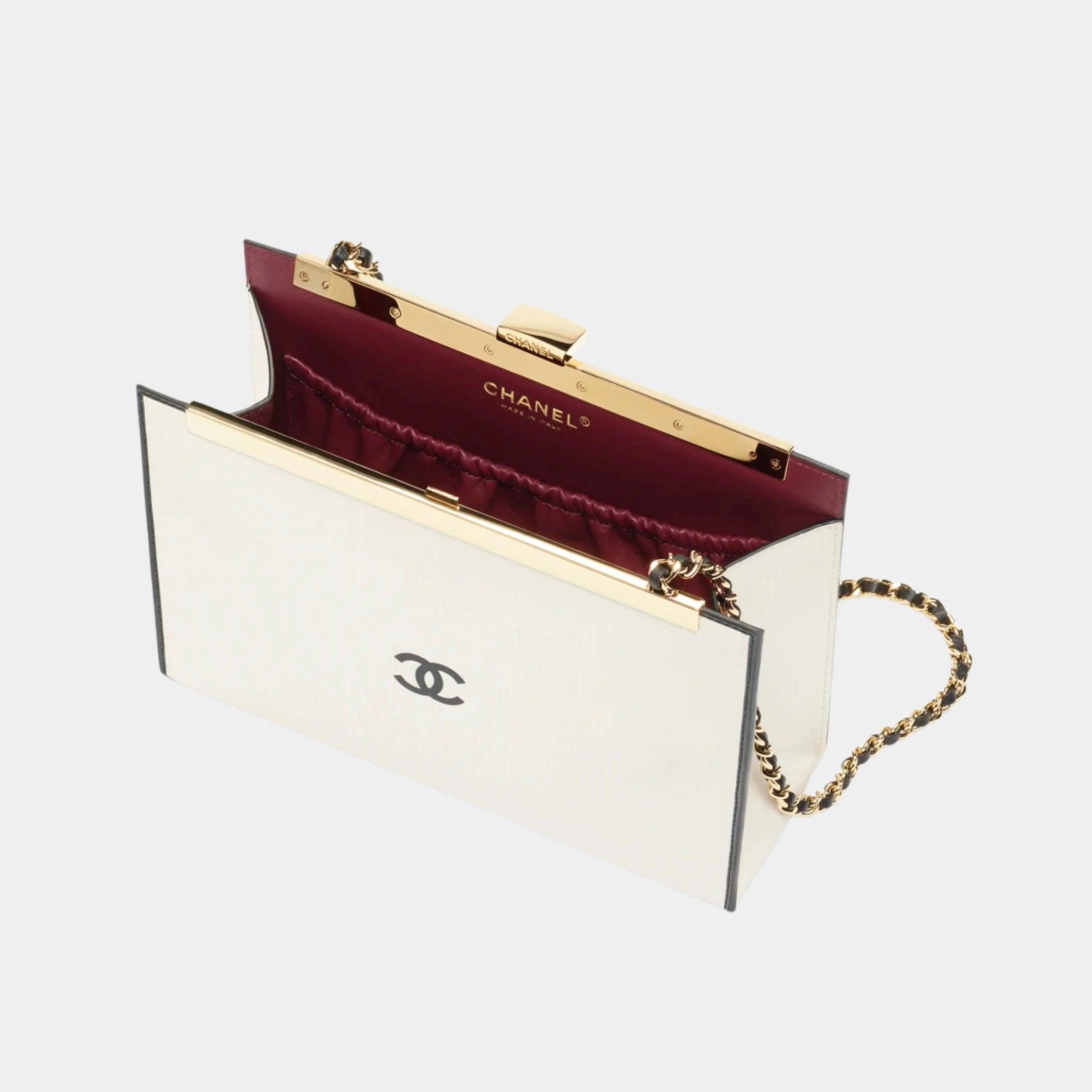 Evening Bag Printed Calfskin & Gold-Tone Metal Black & White