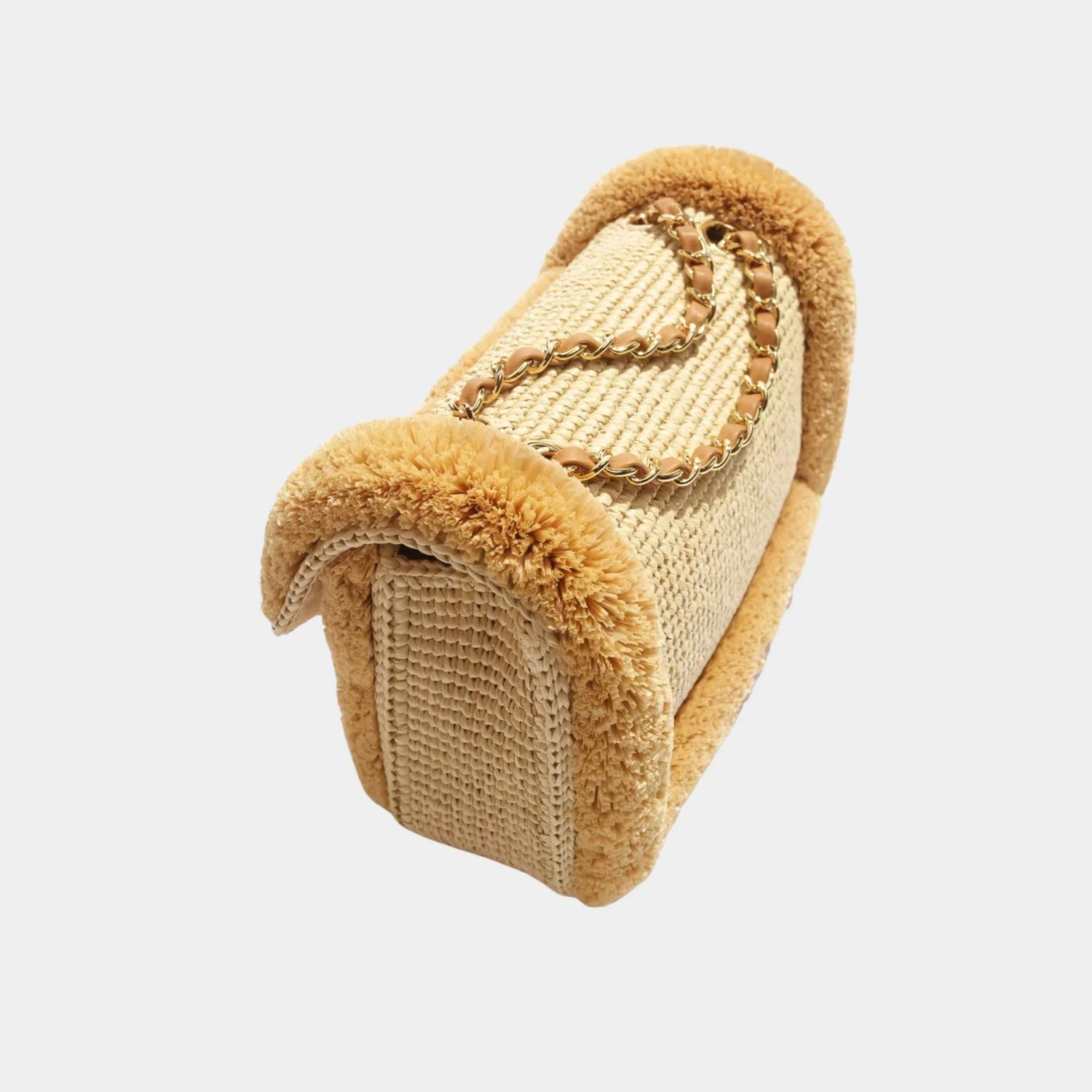 Chanel Flap Bag Braided Raffia & Gold-Tone Metal Beige, Top