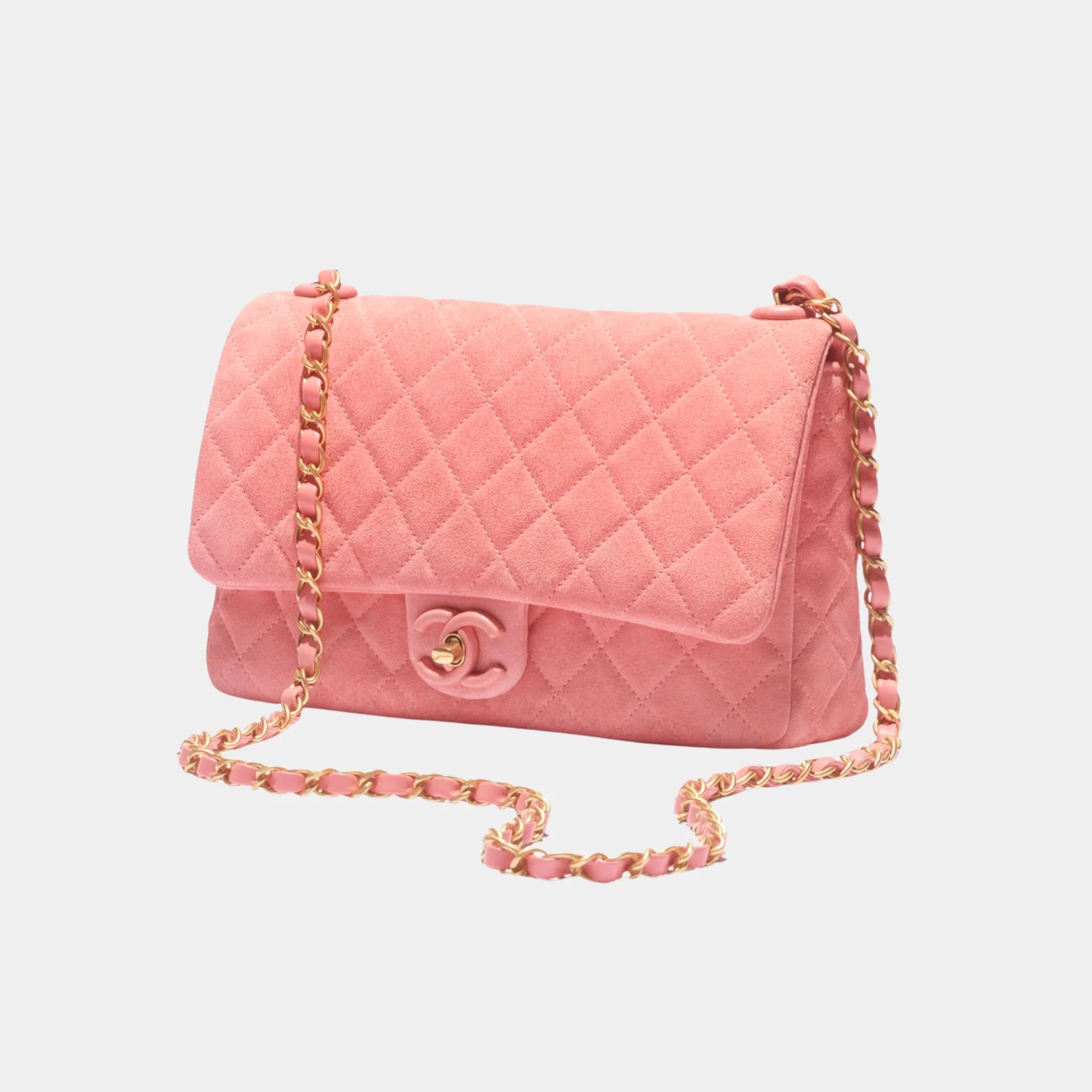 Chanel Flap Bag Suede Calfskin, Lambskin & Gold-Tone Metal in Pink, Side