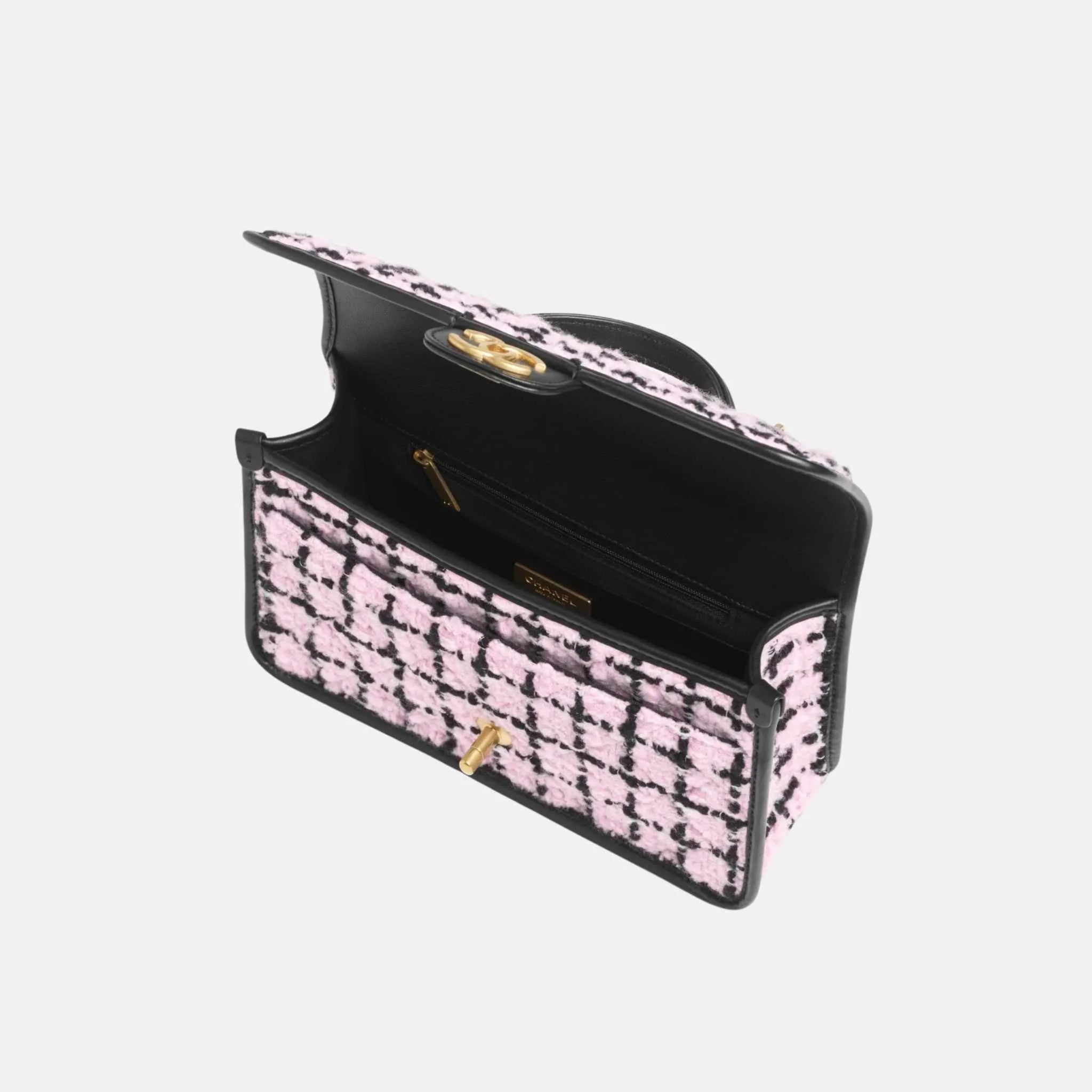 Chanel Flap Bag Top Handle in Wool Tweed and Calfskin, Inside