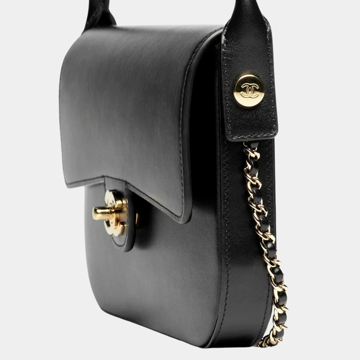 Chanel Flap Bag With Handle Calfskin & Gold-Tone metal