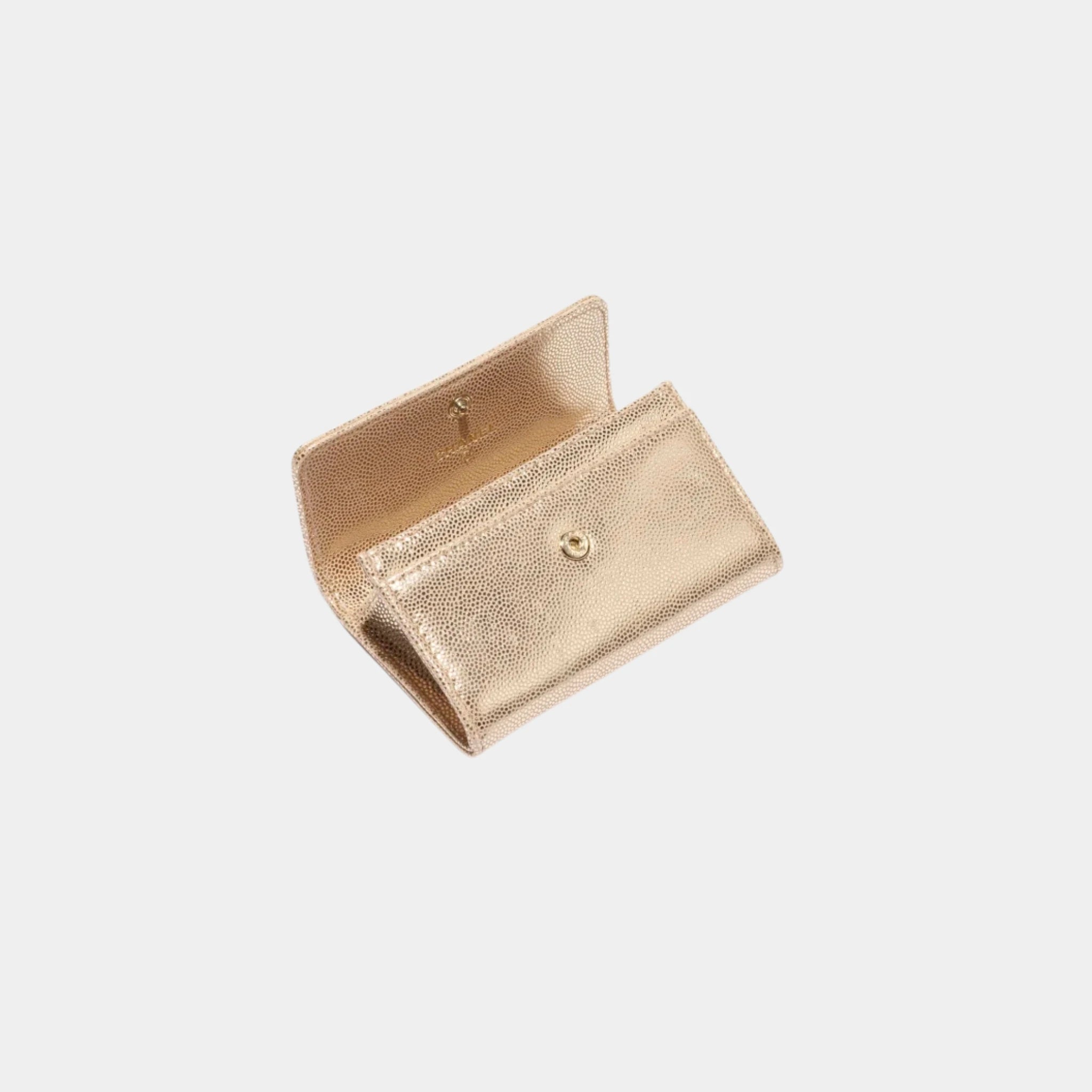 Chanel Flap Card Holder Metallic Grained Calfskin & Gold Metal, Copper, Inside