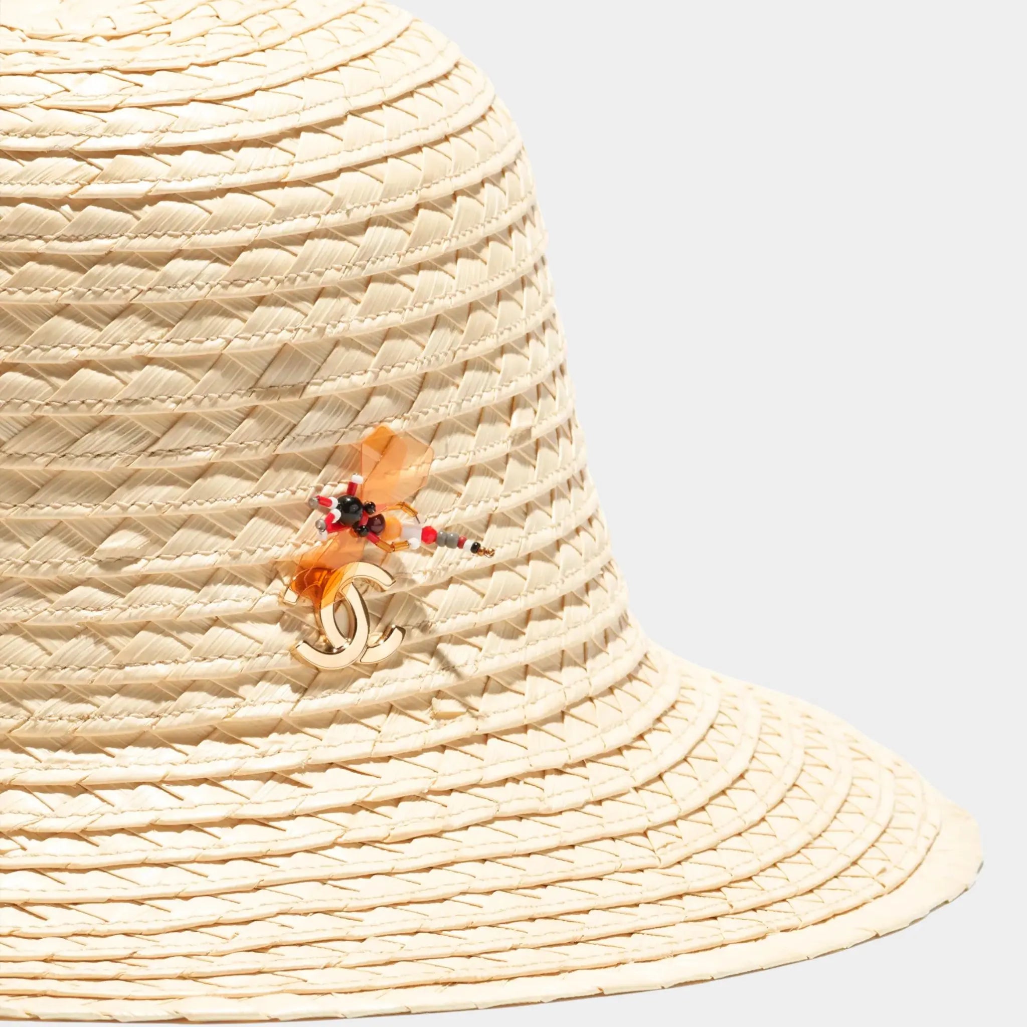 Chanel Hat Straw Glass & Metal Beige Multicolor & Gold
