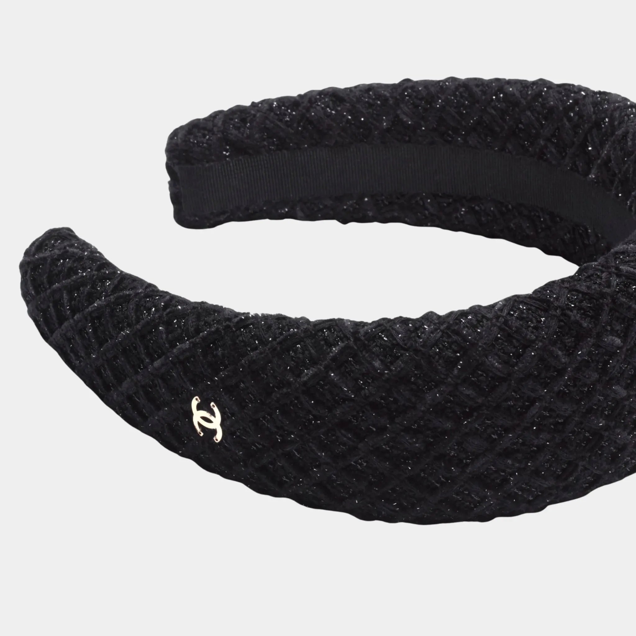 Chanel Headband Cotton Tweed Black, Closeup