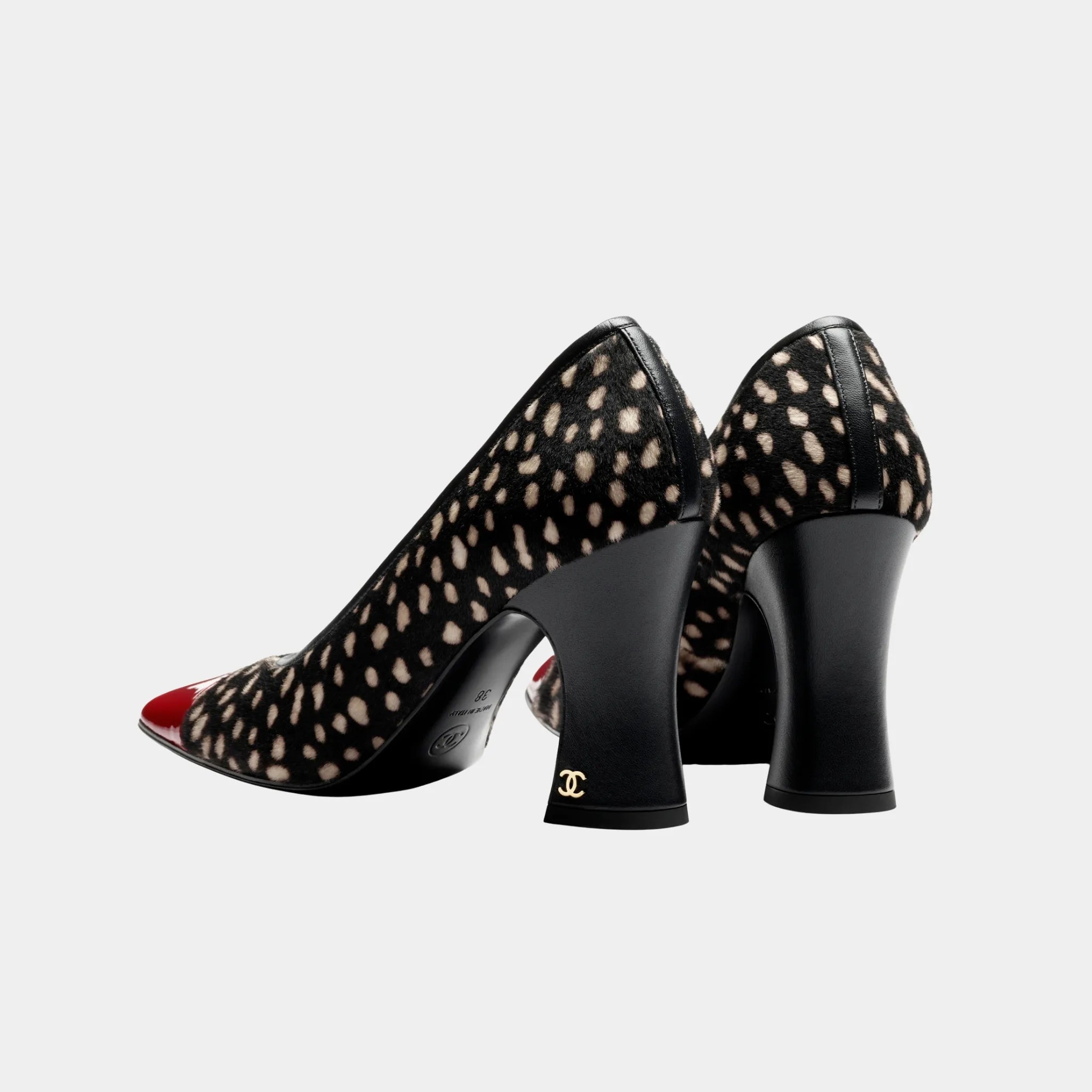 Chanel Pumps Lambskin & Patent Calfskin in Black White & Dark Red, Back