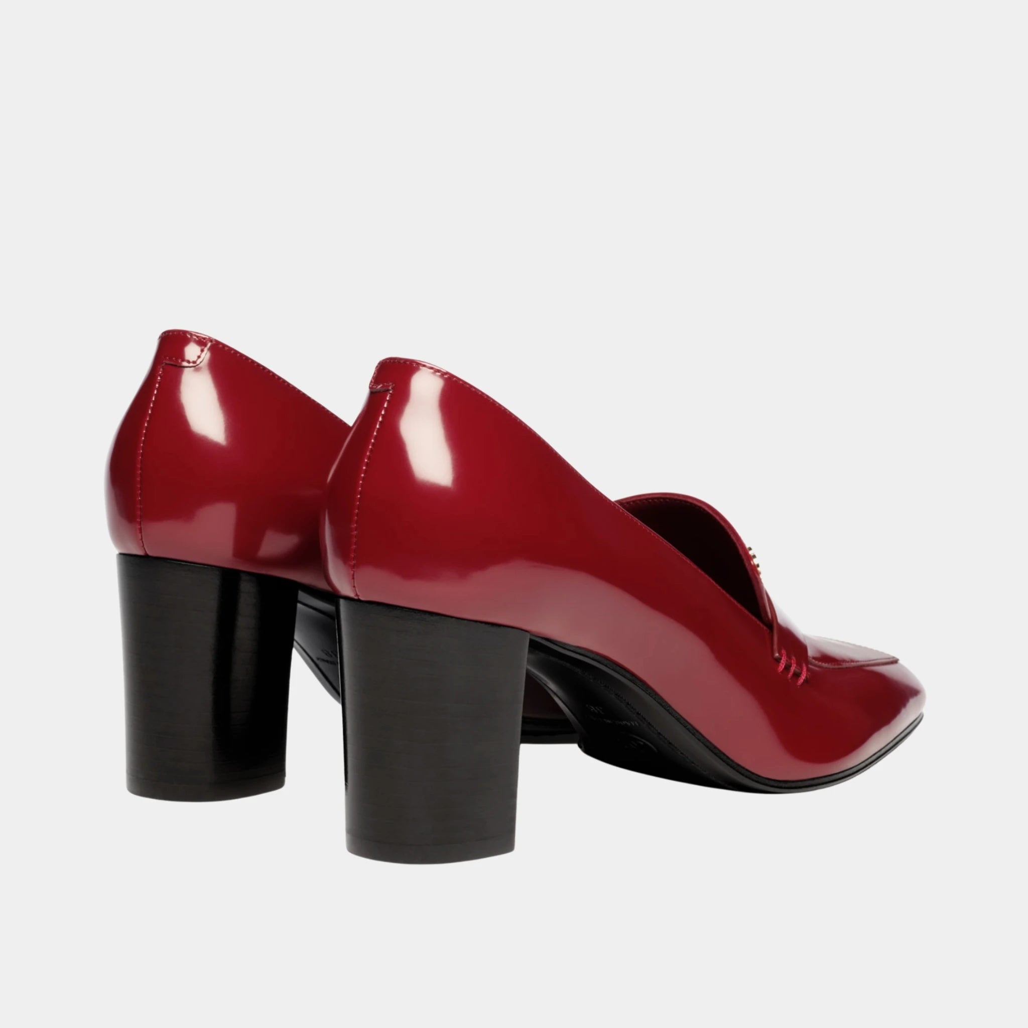 Chanel Heeled Loafers in Burgundy Shiny Calfskin, Back