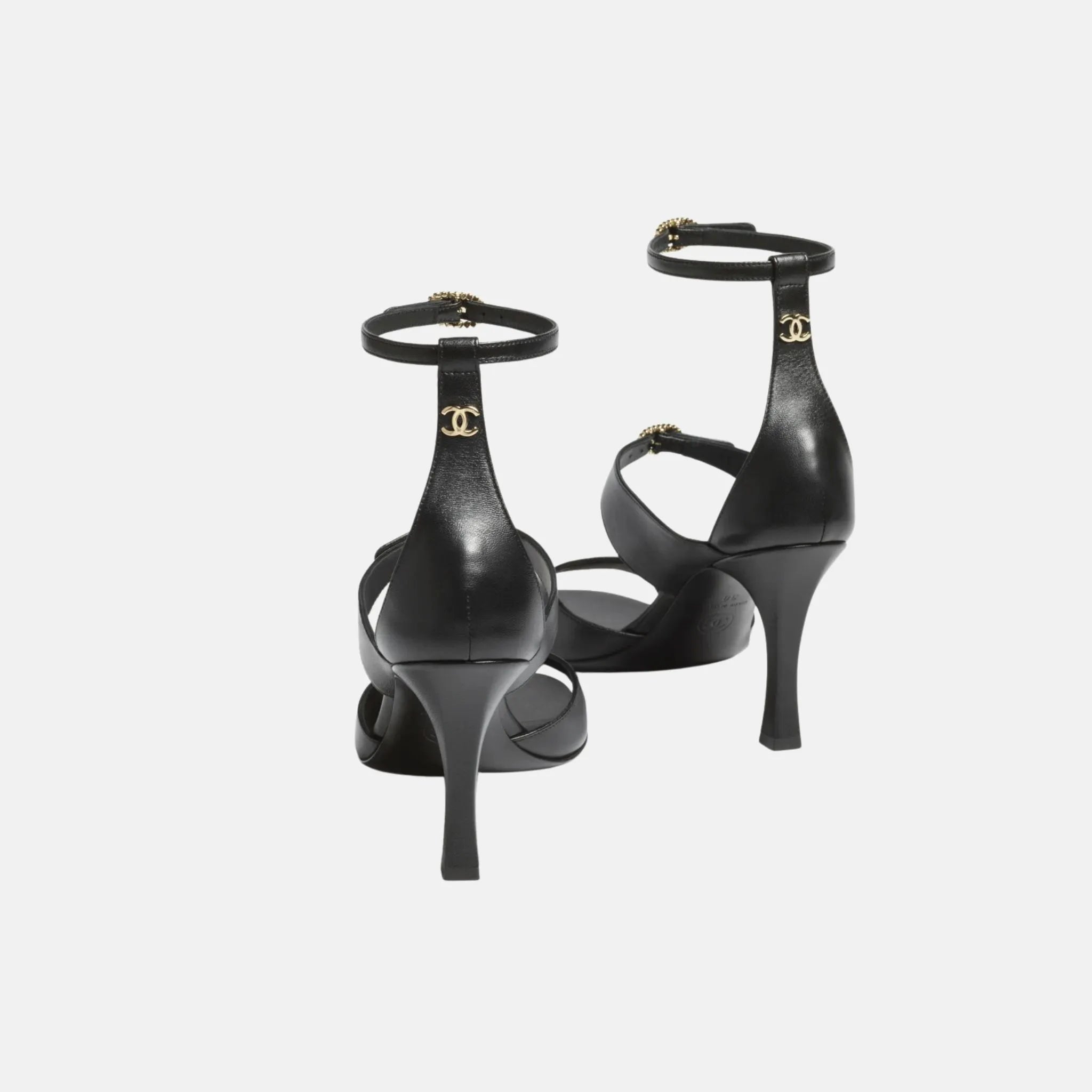 Chanel Heeled Sandals in Black Lambskin, Back