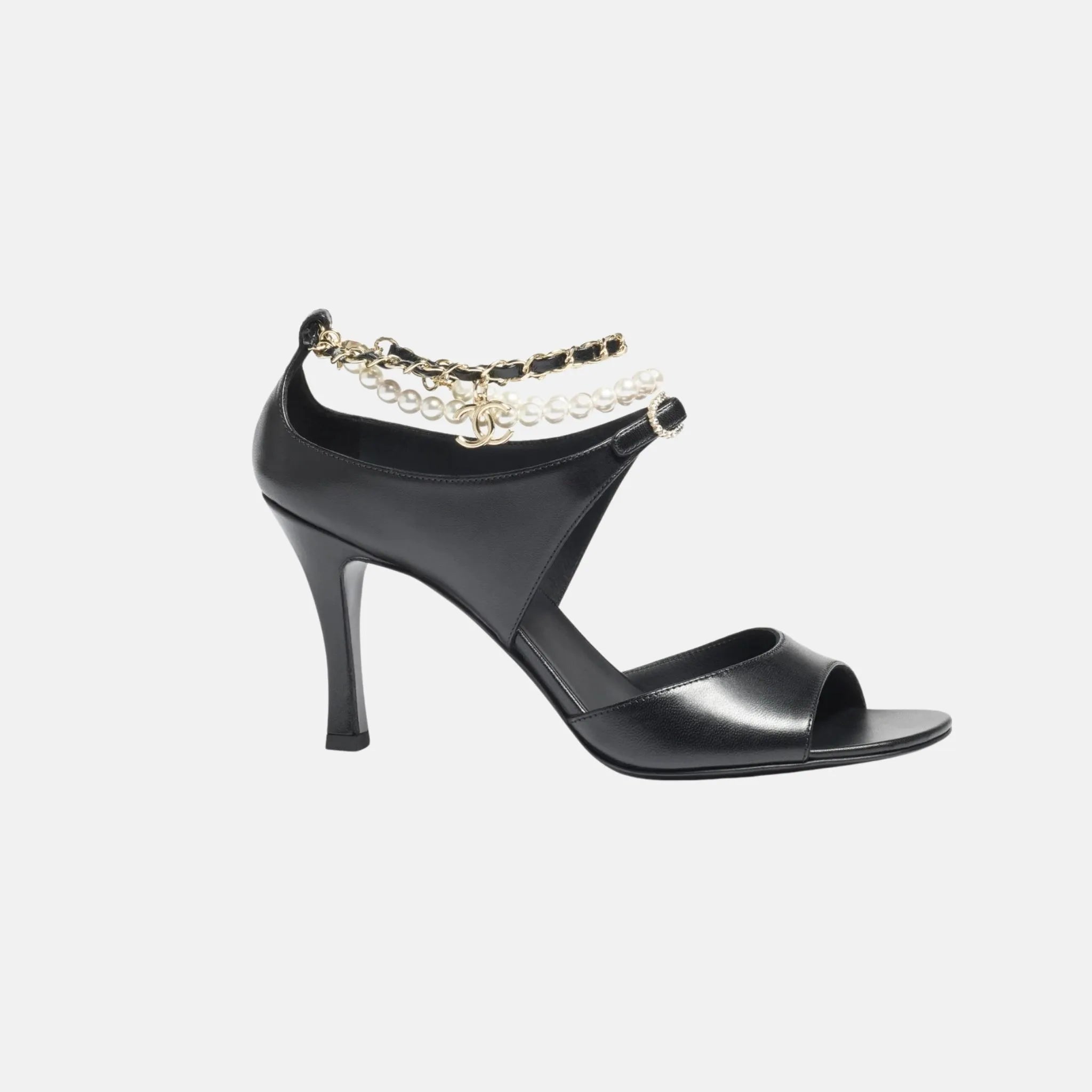 Chanel Heeled Sandals in Black, Side