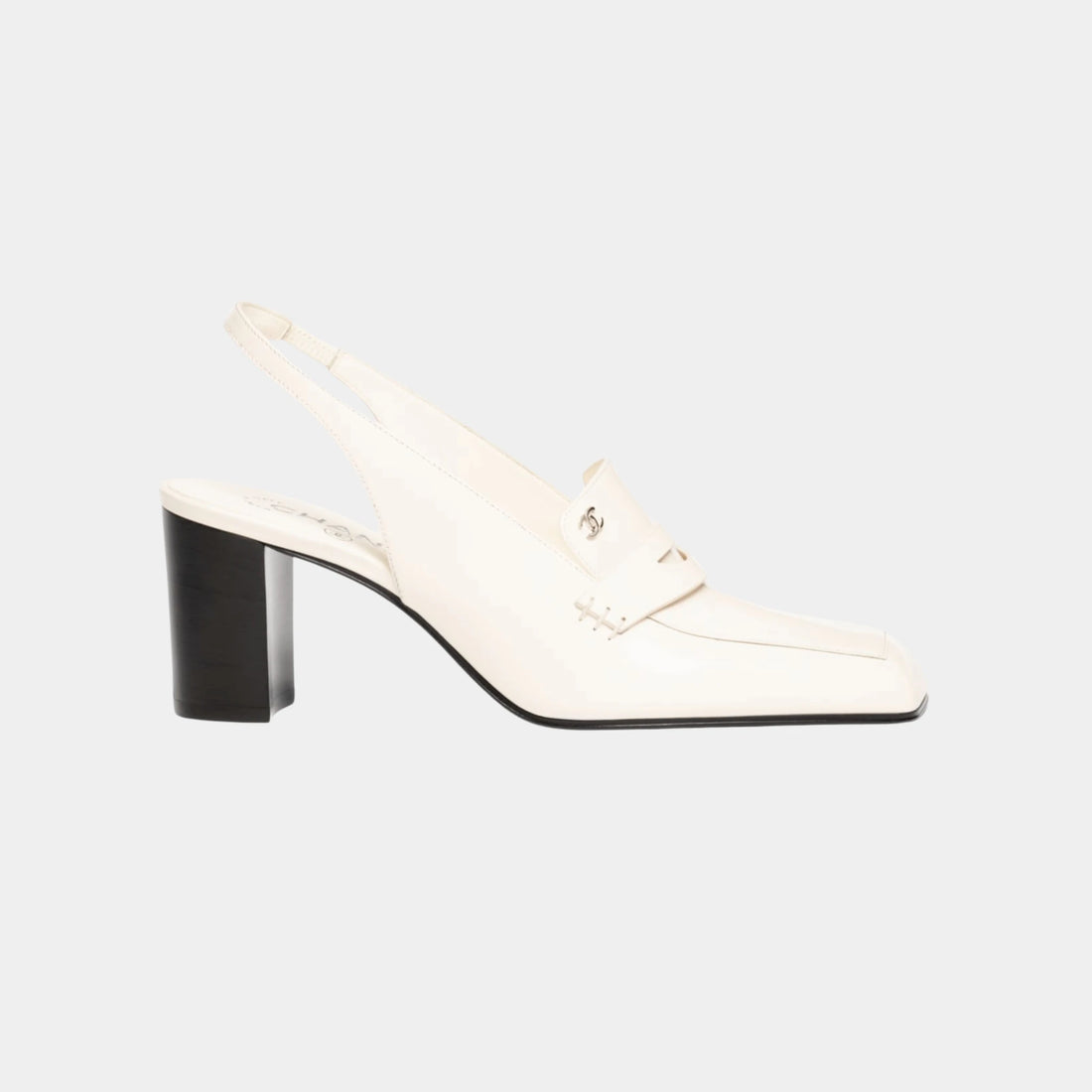 Chanel Heeled Slingbacks in Shiny Calfskin, White, Side
