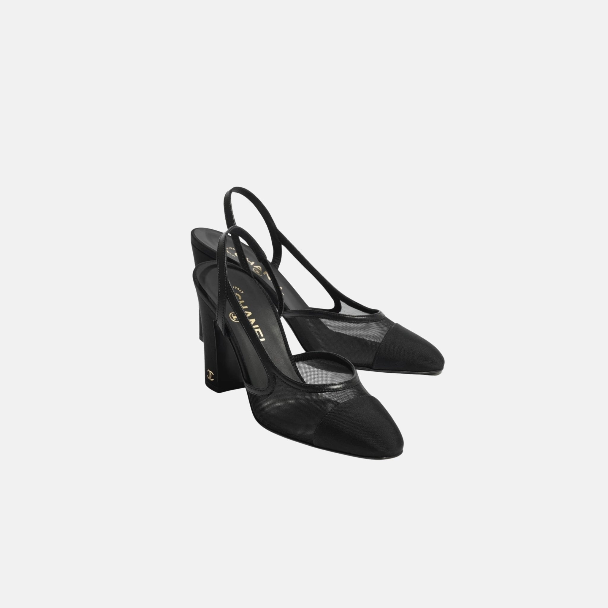 Chanel Heeled Slingbacks in Mesh and Grosgrain, Front
