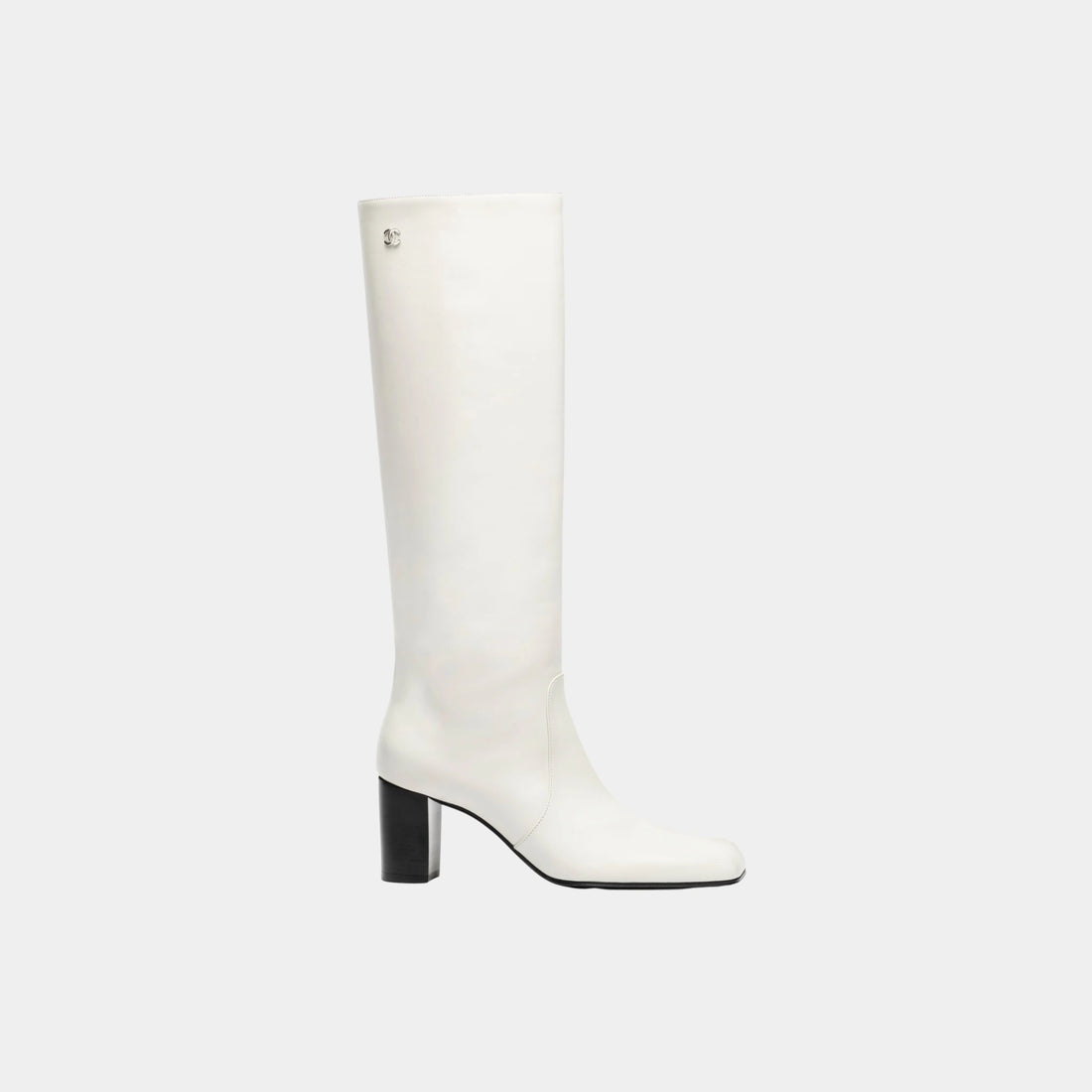 Chanel High Boots in Calfskin, White, Side