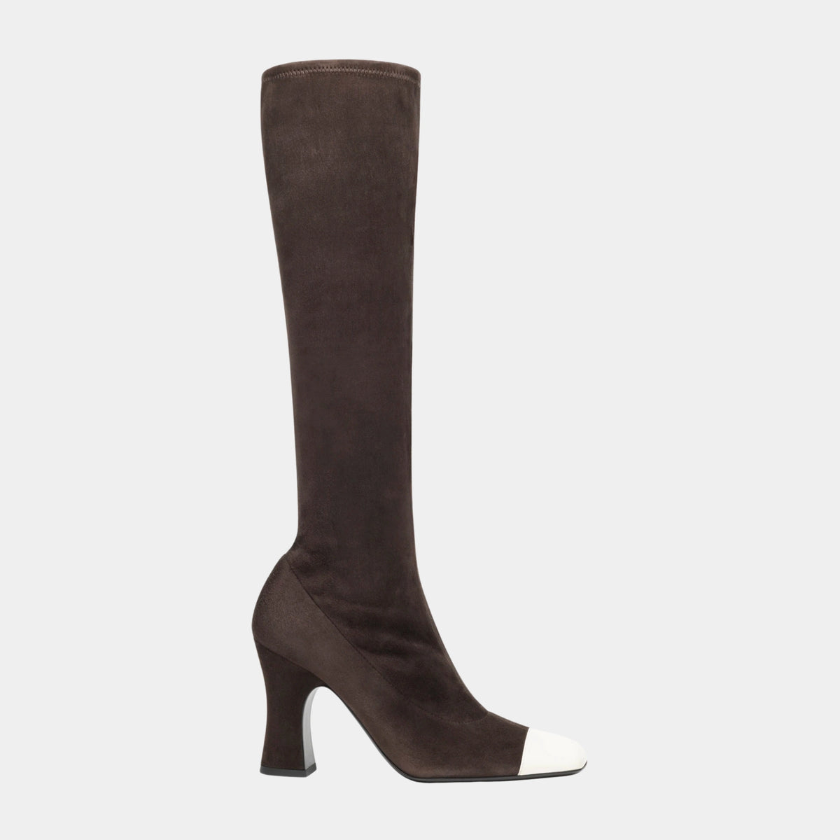High Boots Stretch Suede Lambskin & Lambskin Brown & White