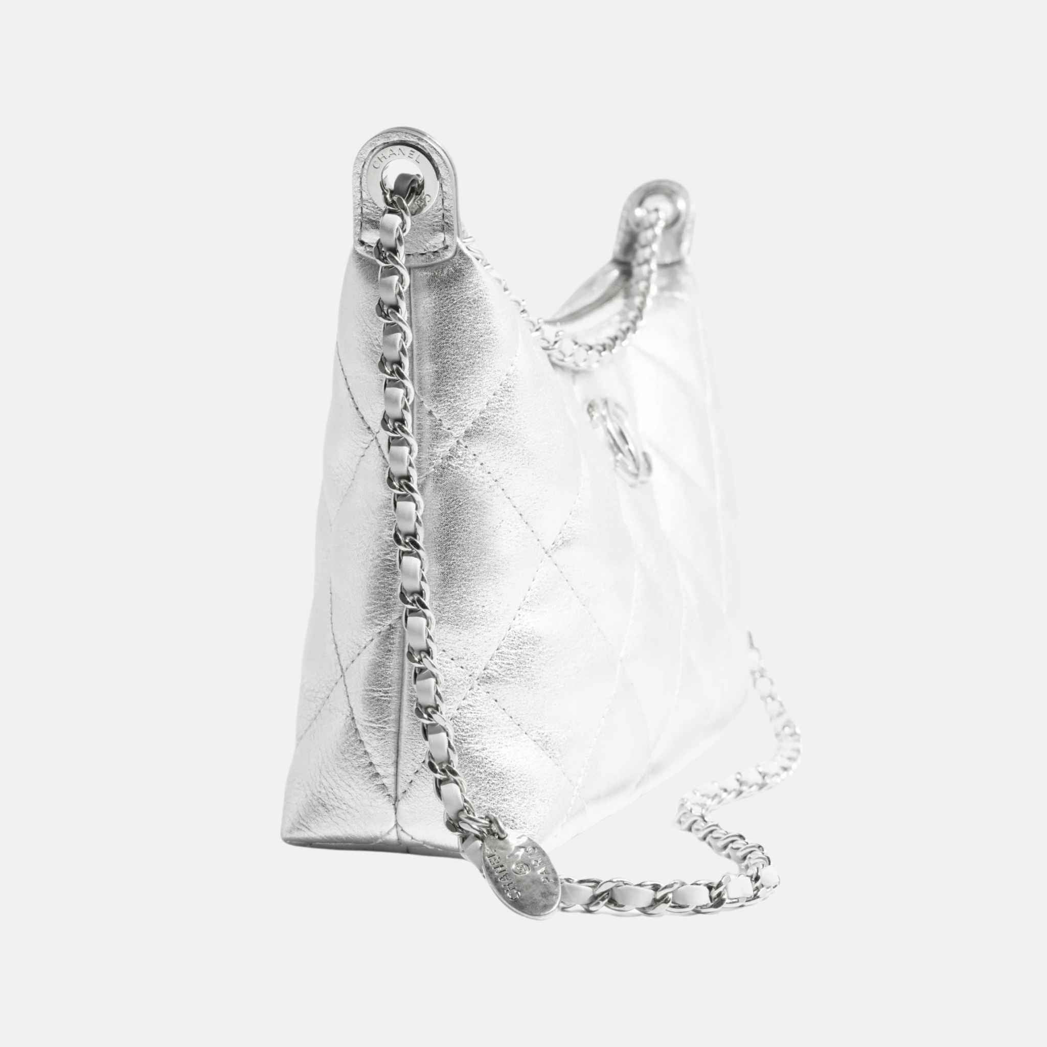 Chanel Hobo Handbag In Metallic Calfskin, Side