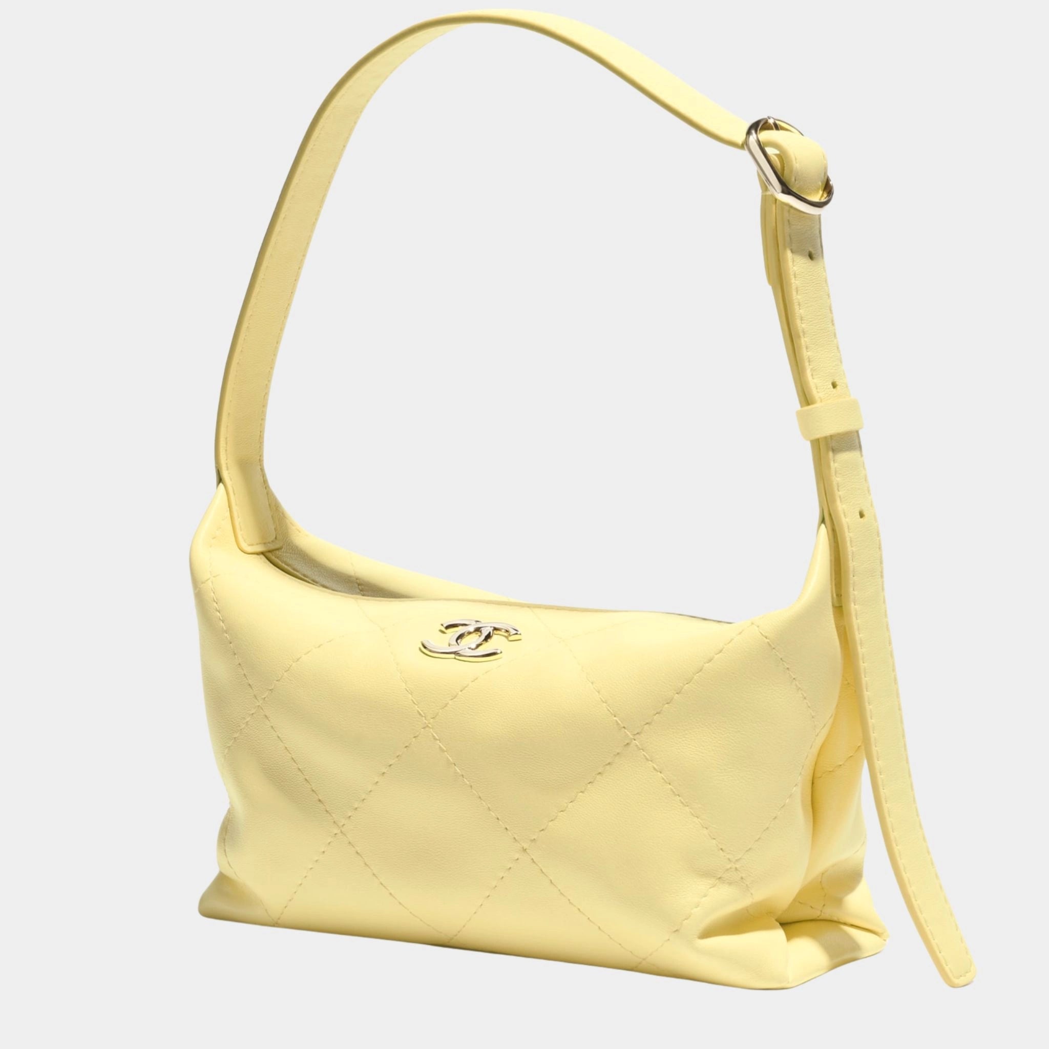 Chanel Hobo Handbag Shiny Calfskin & Gold Tone Metal