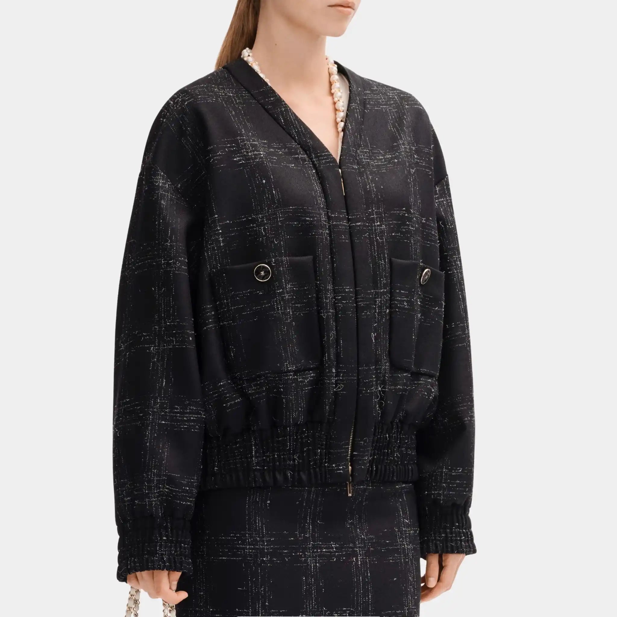 Chanel Jacket in Black and White Wool Drill, Front