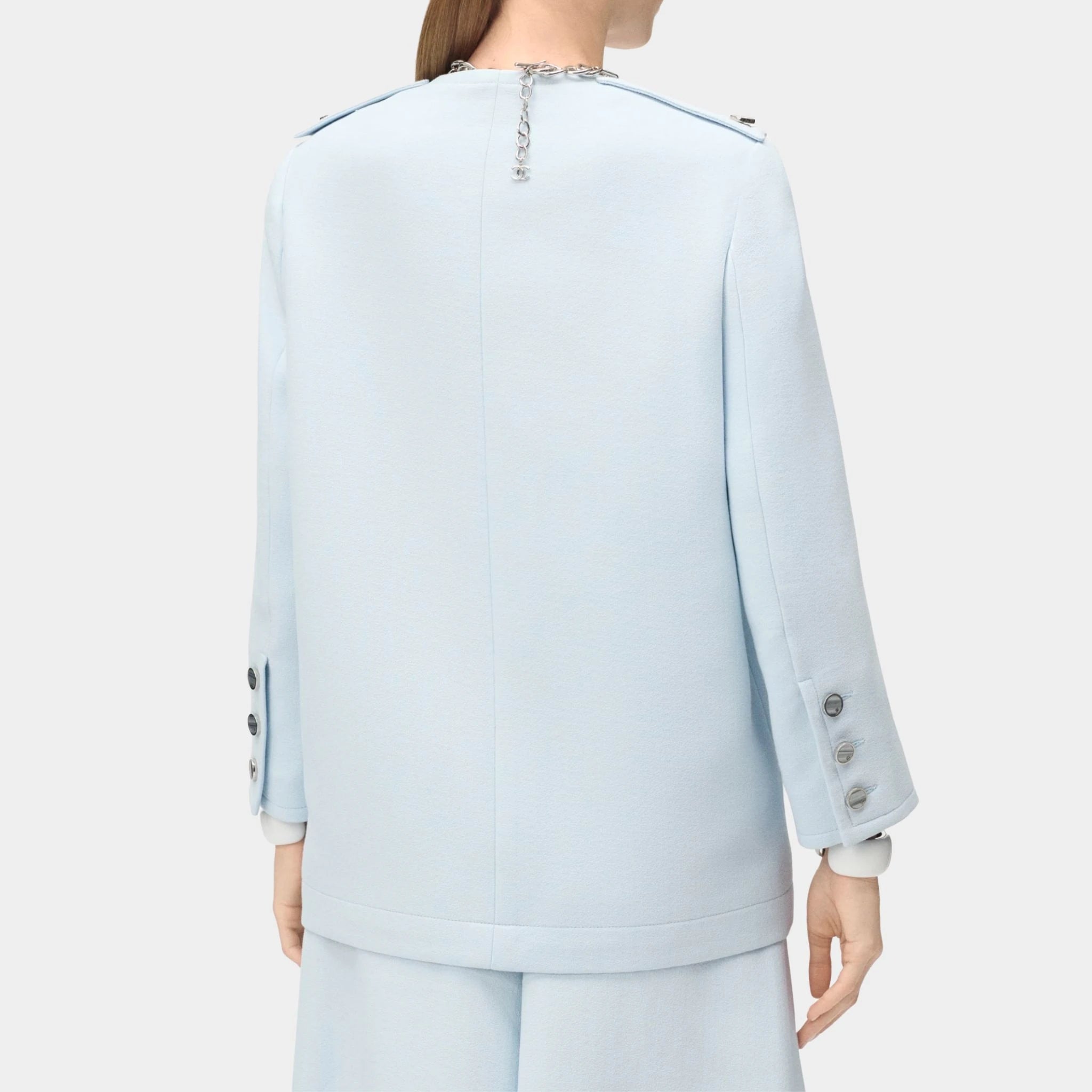 Chanel Jacket Cotton & Mixed Fibres Baby Blue, Back