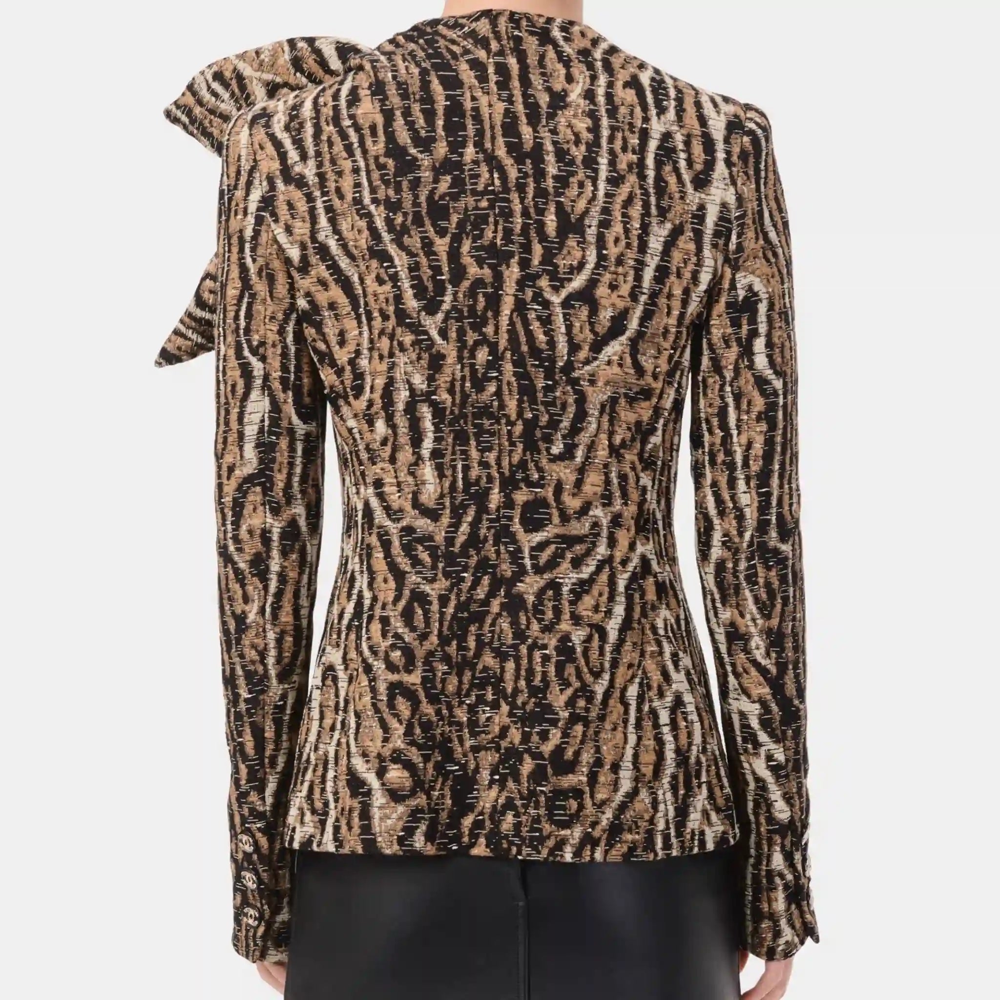 Chanel Jacket Cotton Silk & Mixed Fibres in Brown Black & White, Back