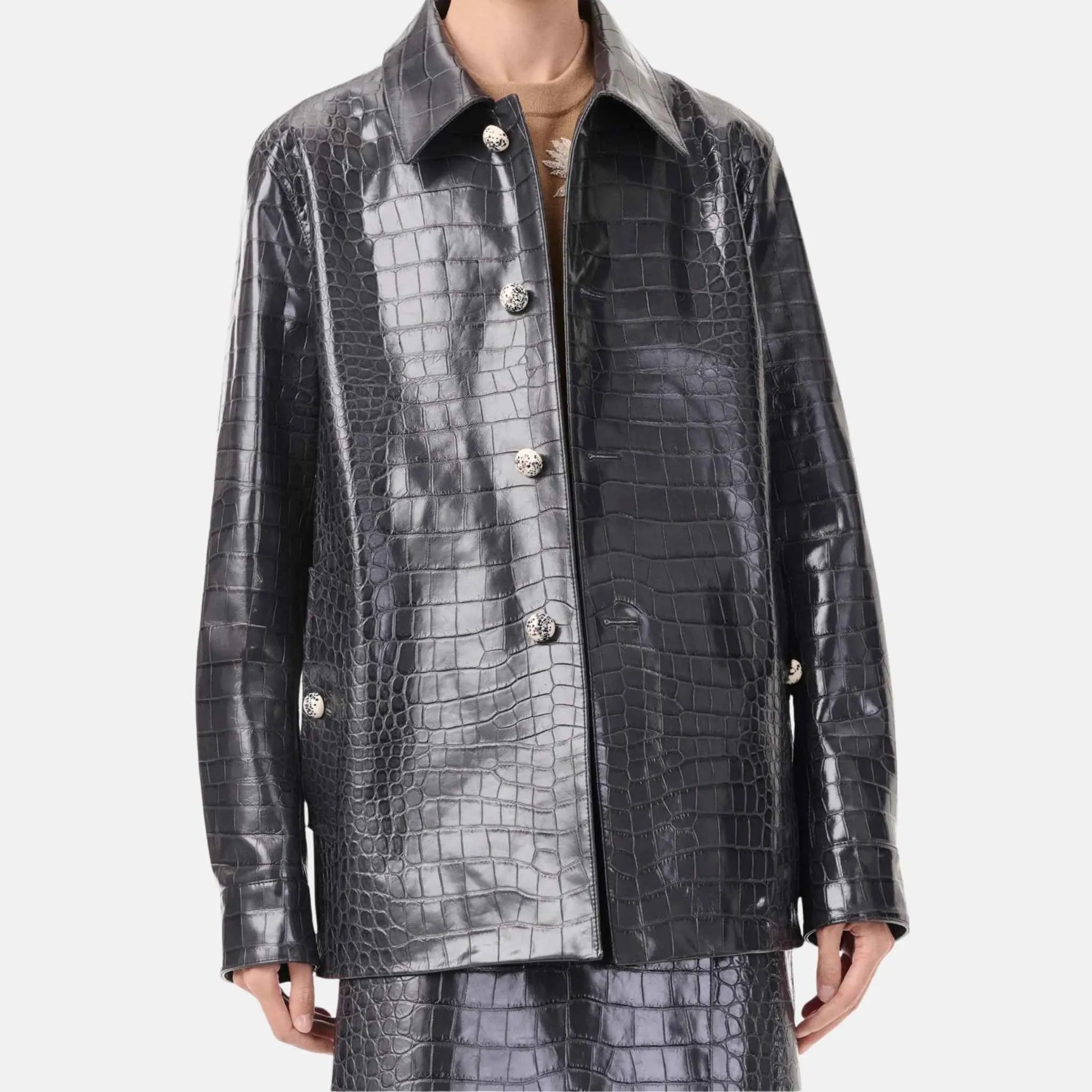 Chanel Jacket Embossed Calfskin in Charcoal