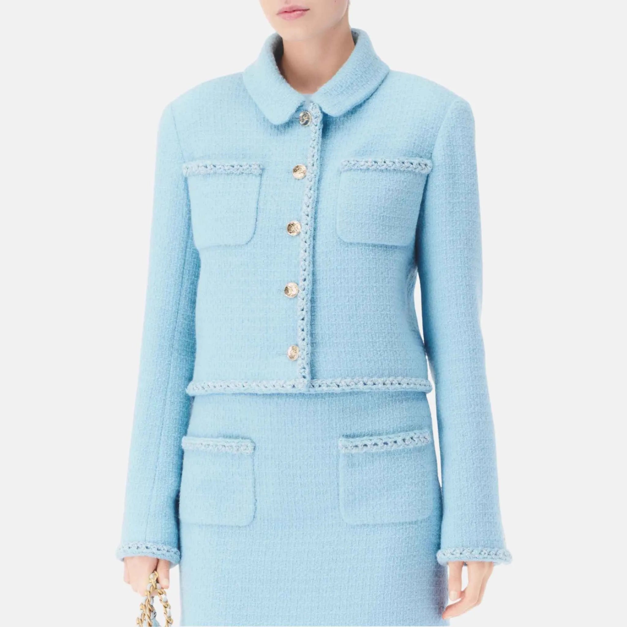 Chanel Jacket in Light Blue Wool Tweed, Close