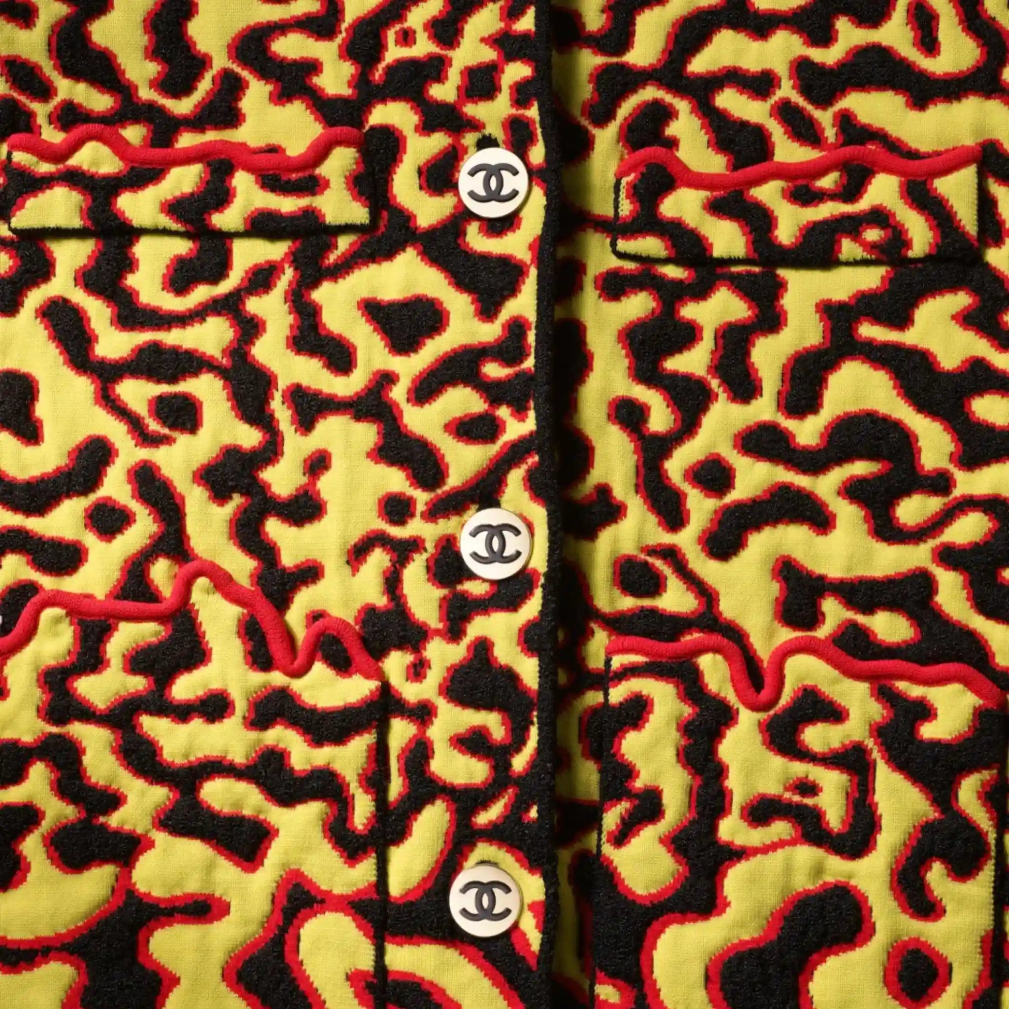 Chanel Jacket Mixed Fibers Yellow Black & Red, Closeup