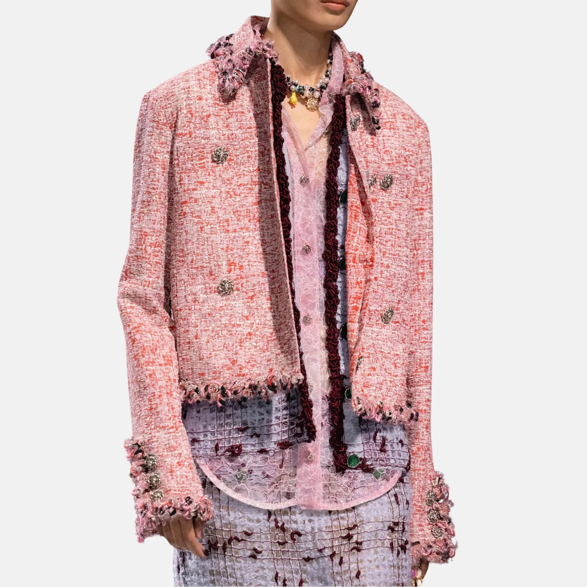 Chanel Jacket Mixed Fibres in Pink and Red