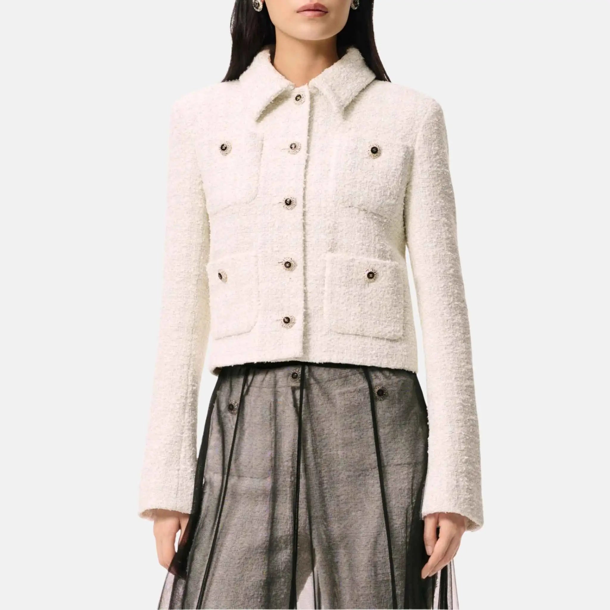 Chanel Jacket Tweed White And Black