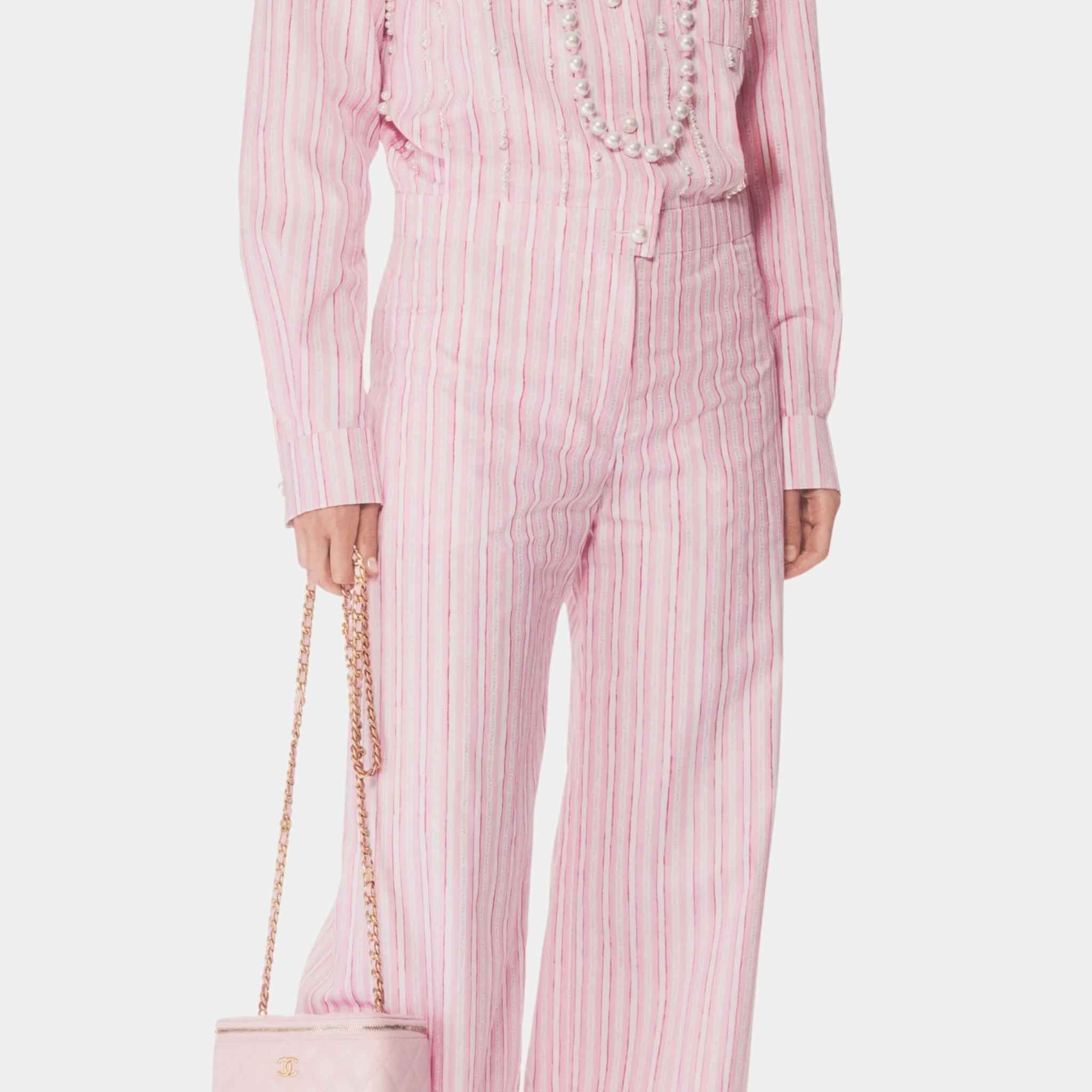Chanel Jumpsuit Printed Cotton Poplin Light Pink White & Dark Pink, Closeup
