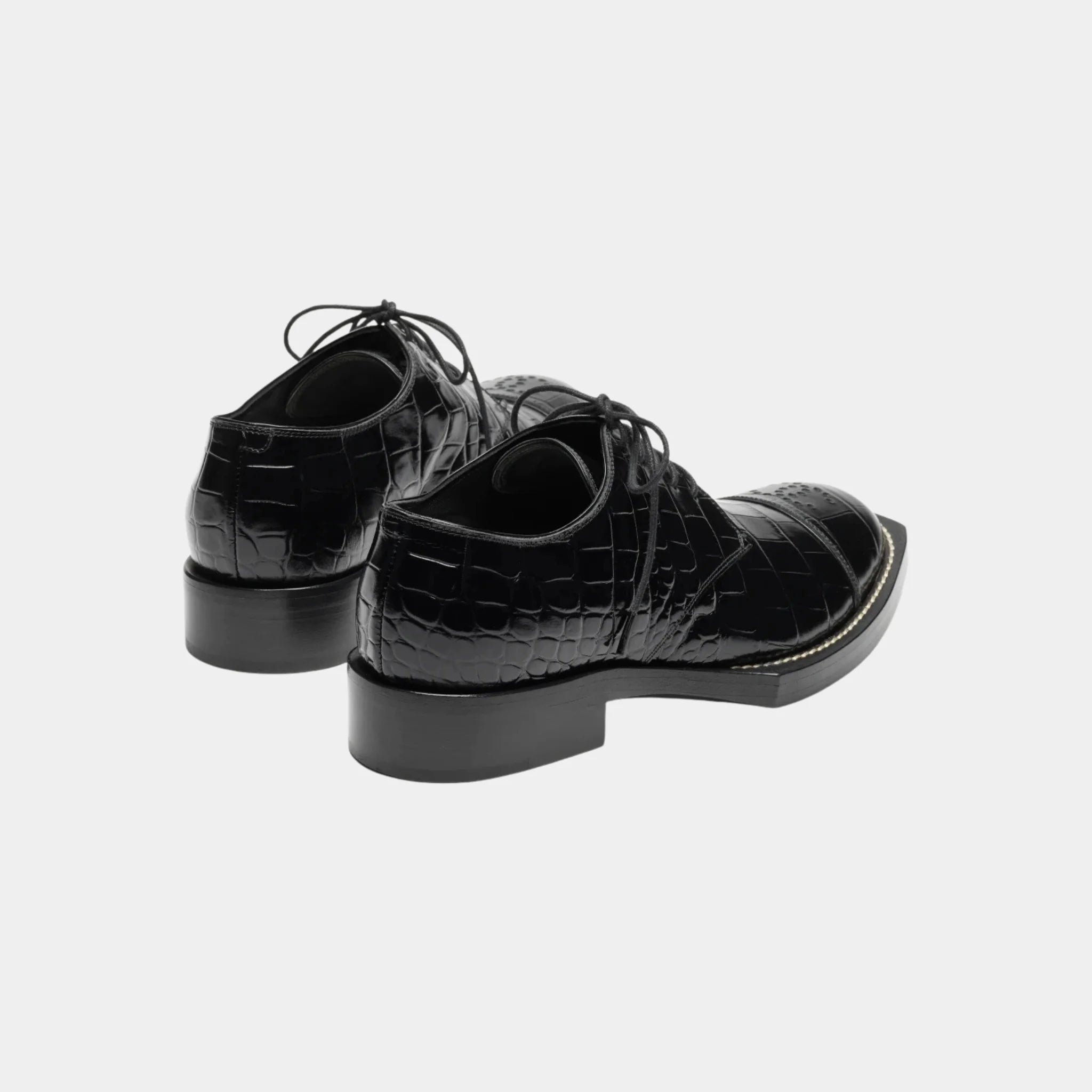 Chanel Lace-Up Shoes in Crocodile Embossed Patent Calfskin, Black, Back