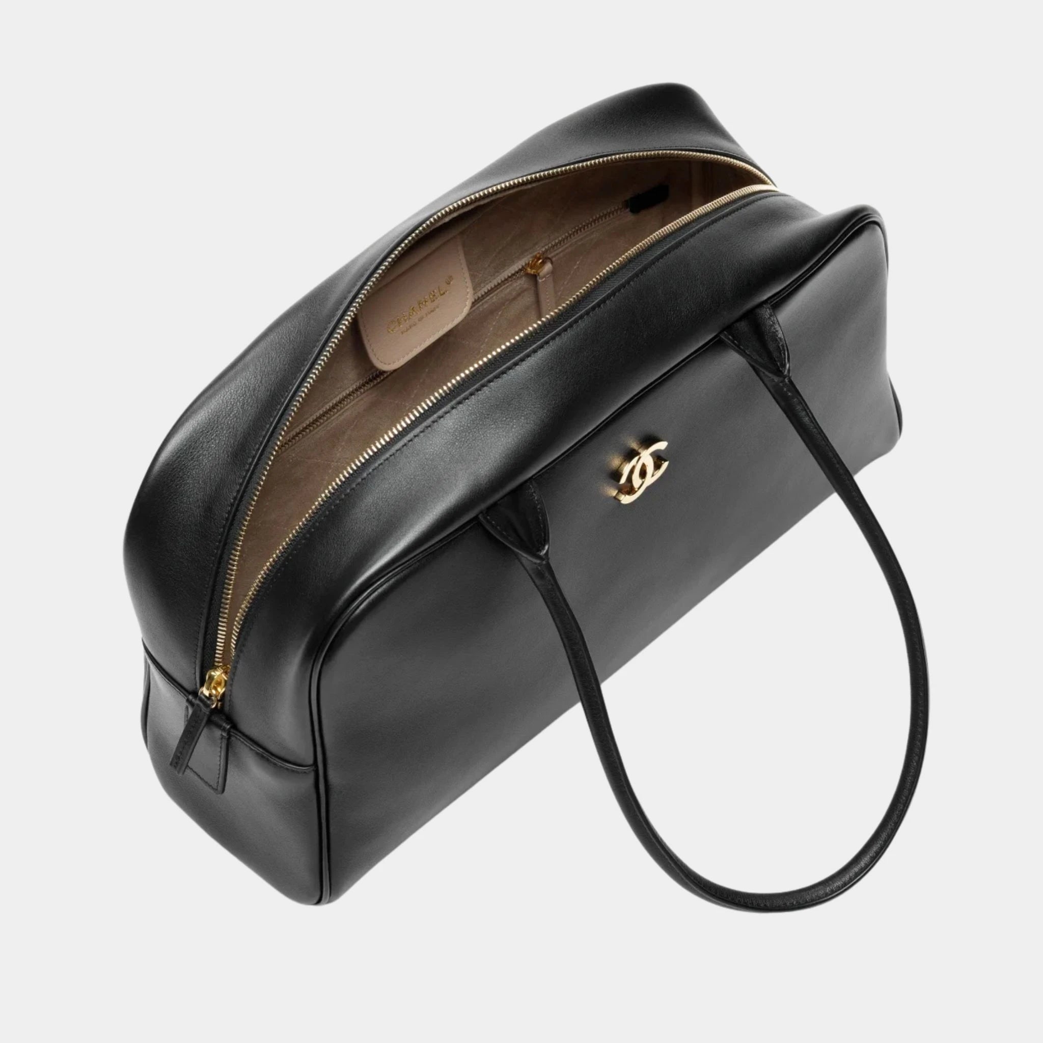 Chanel Large bowling Bag Calfskin & Gold-Plated Metal Black, top