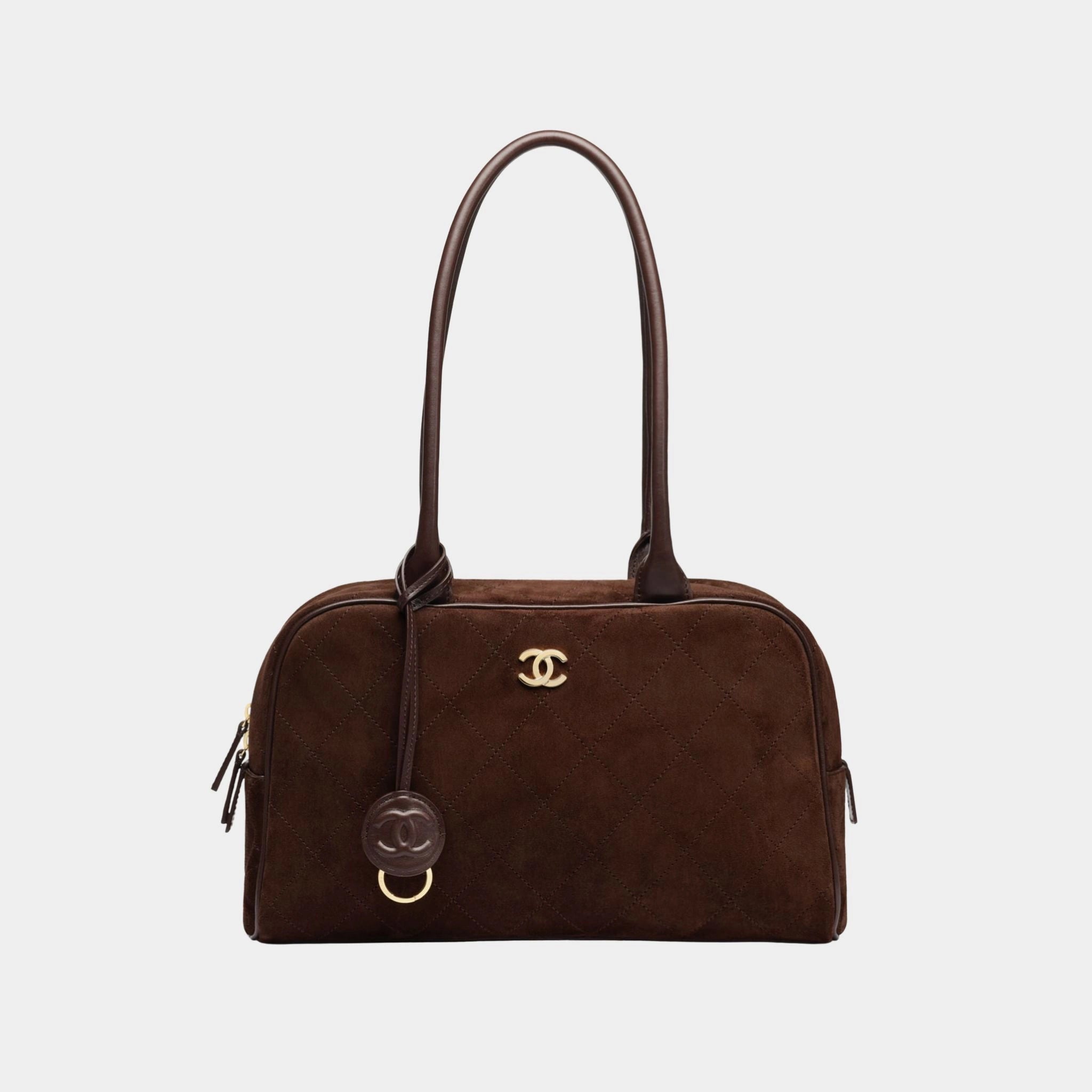 Large Bowling Bag Suede, Calfskin & Gold-Tone Metal