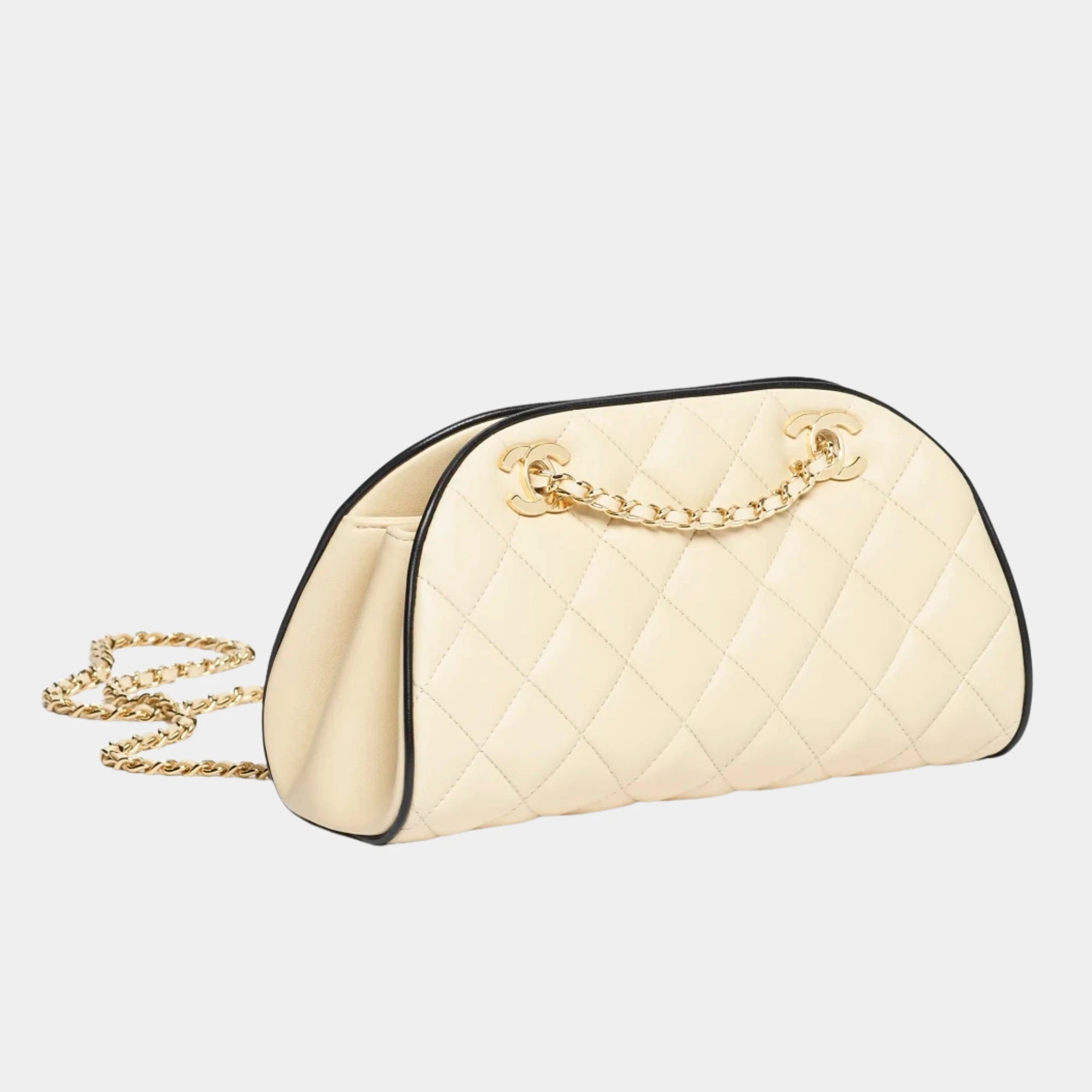 Chanel Clutch with chain in Beige & Black Lambskin, Front