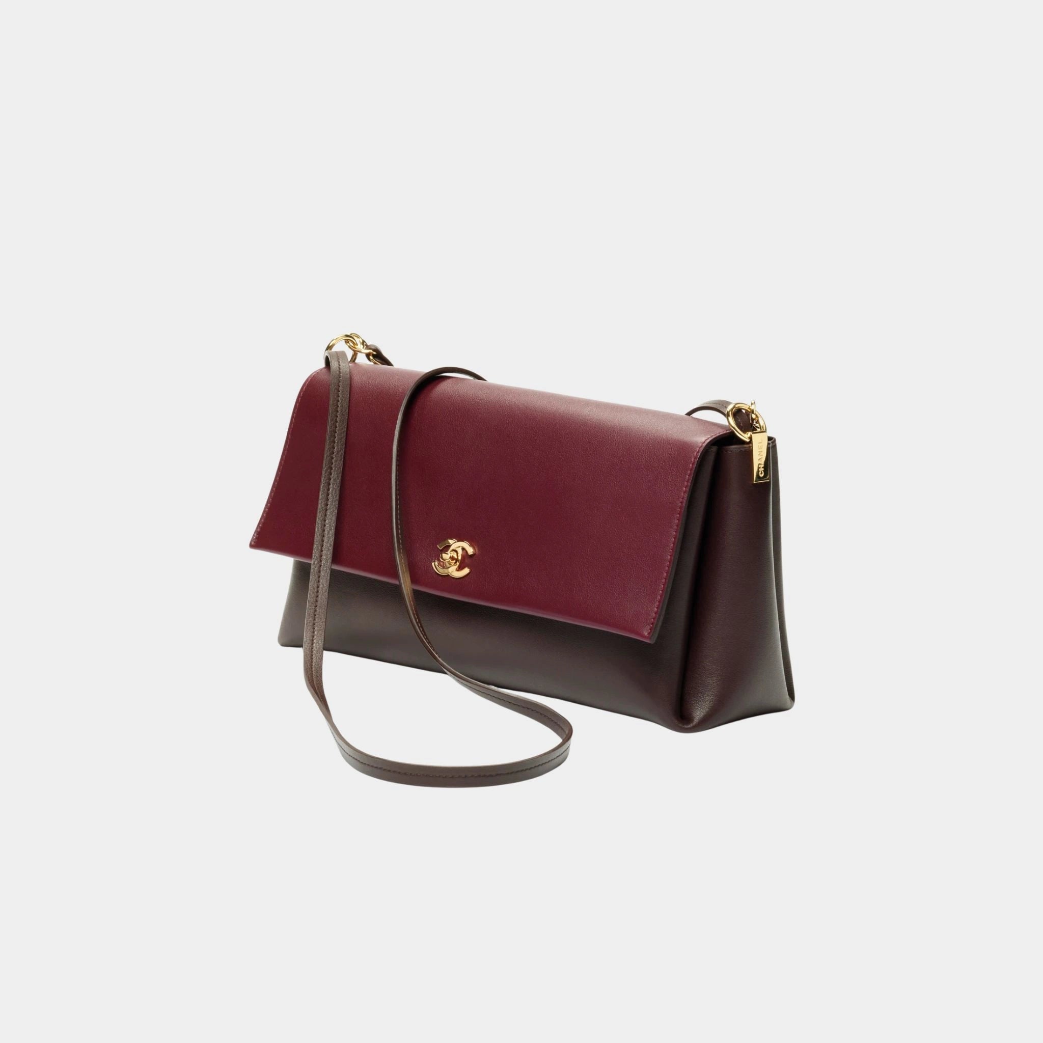 Chanel Large Flap Bag Calfskin & Gold-Plated Metal Dark Brown & Burgundy, Front