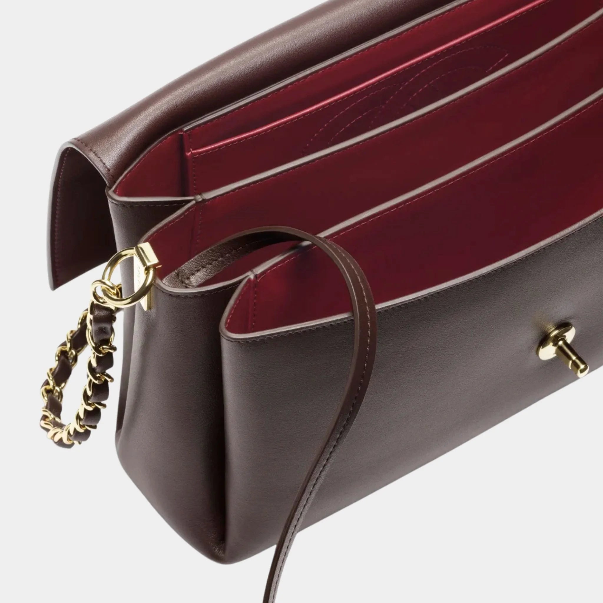 Chanel Large Flap Bag Calfskin & Gold-Plated Metal Dark Brown & Burgundy, top
