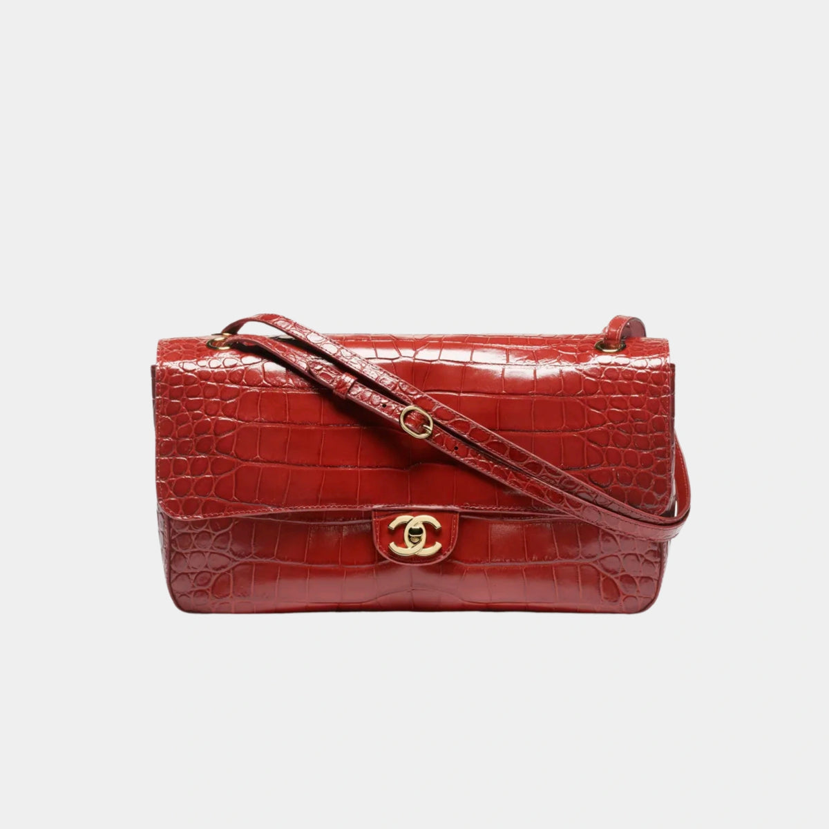 Large Flap Bag Crocodile-Embossed Calfskin & Gold-Tone Metal