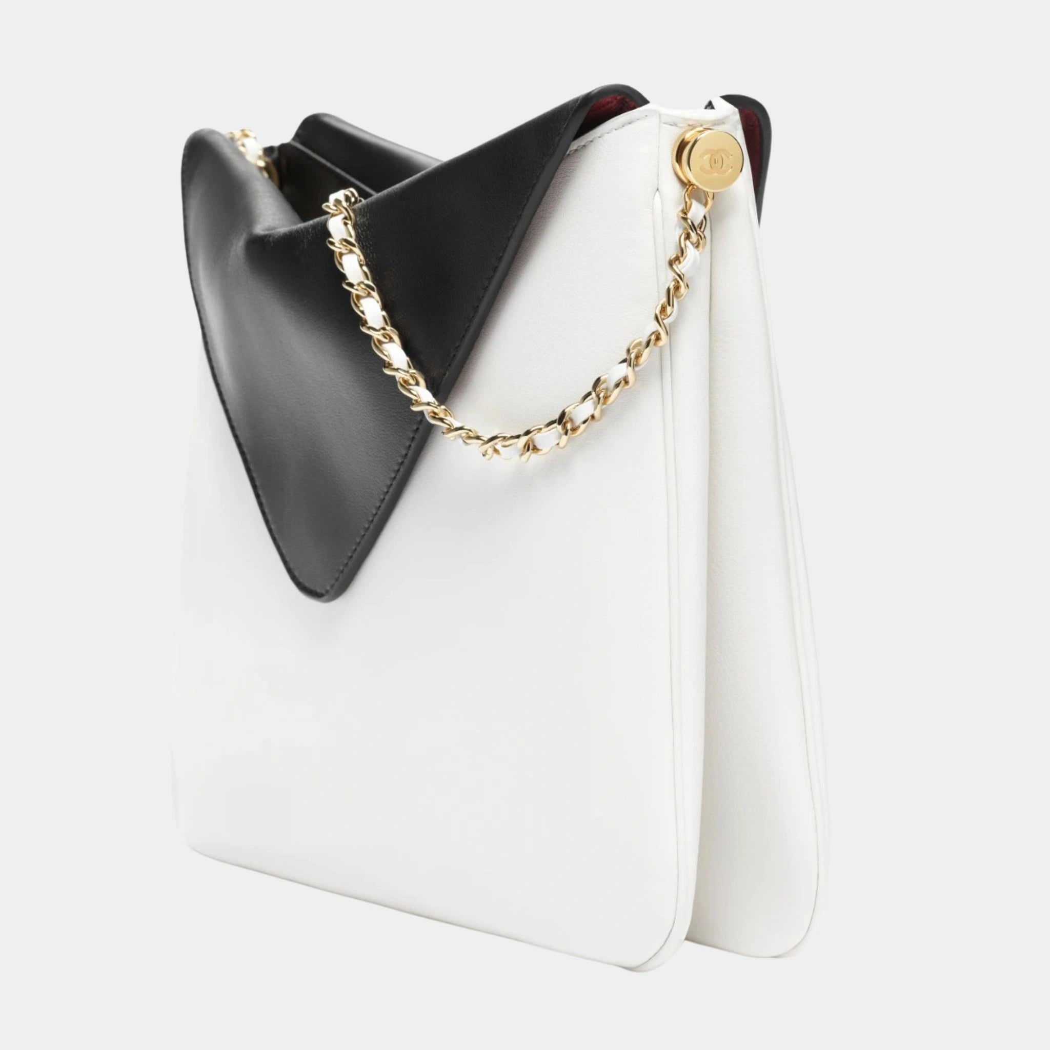 Chanel Large Hob Bag Calfskin & Gold-Plated Metal Black & White