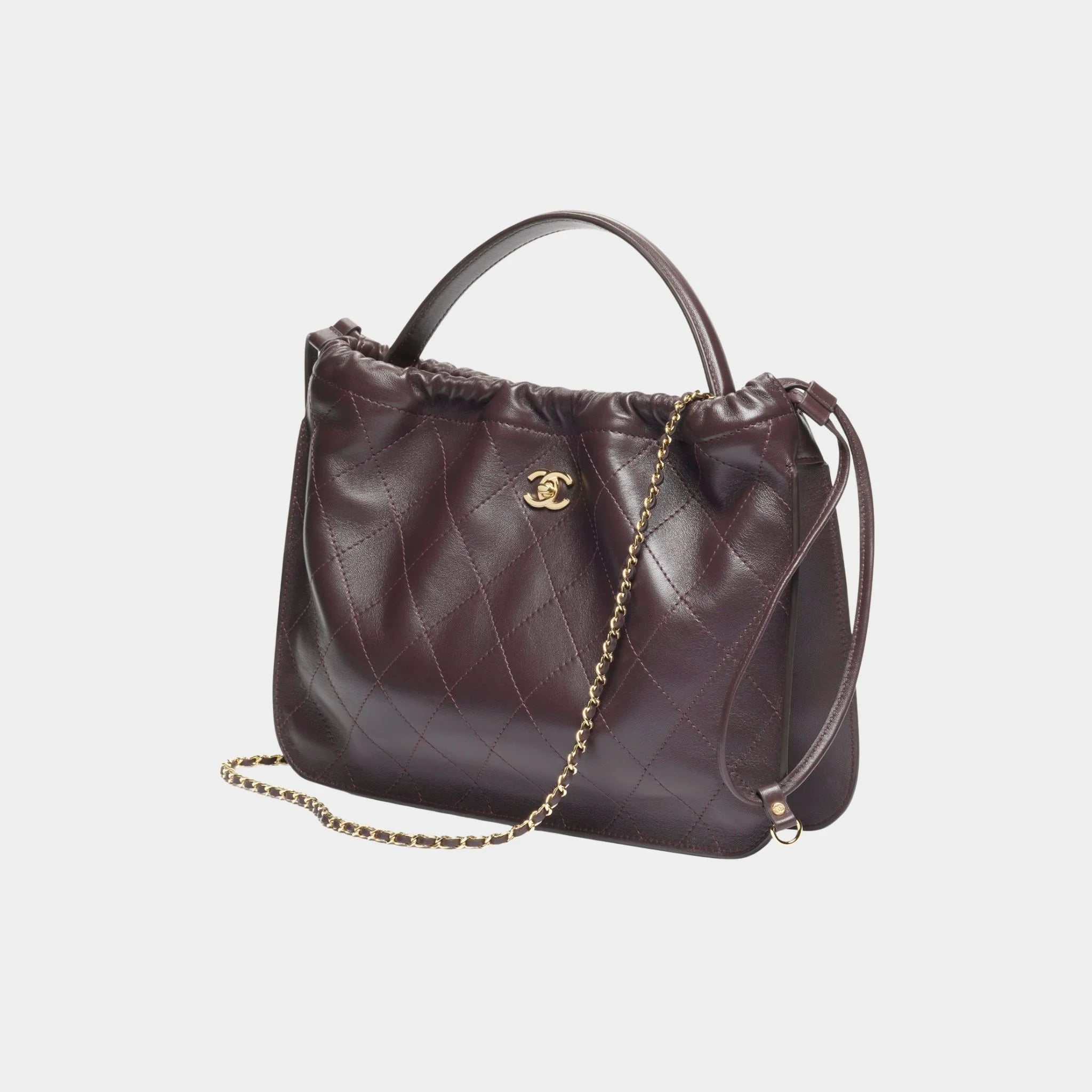 Chanel Large Hob Bag Lamb & Gold-Plated Metal Dark brown, front