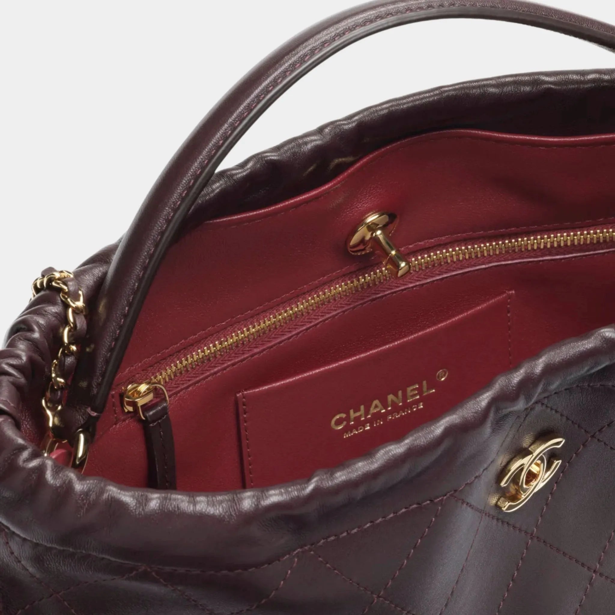 Chanel Large Hob Bag Lamb & Gold-Plated Metal Dark brown, Inside