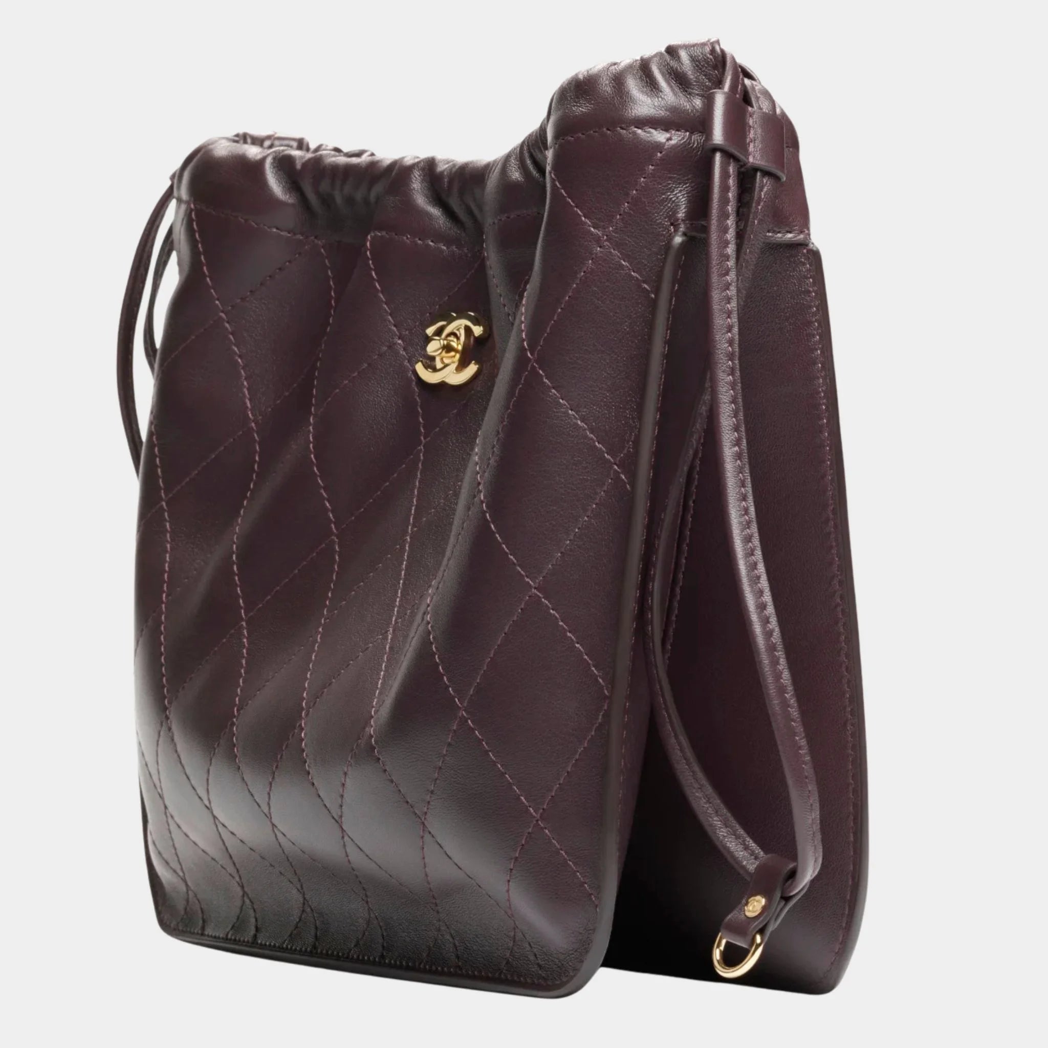 Chanel Large Hob Bag Lamb & Gold-Plated Metal Dark brown, Side